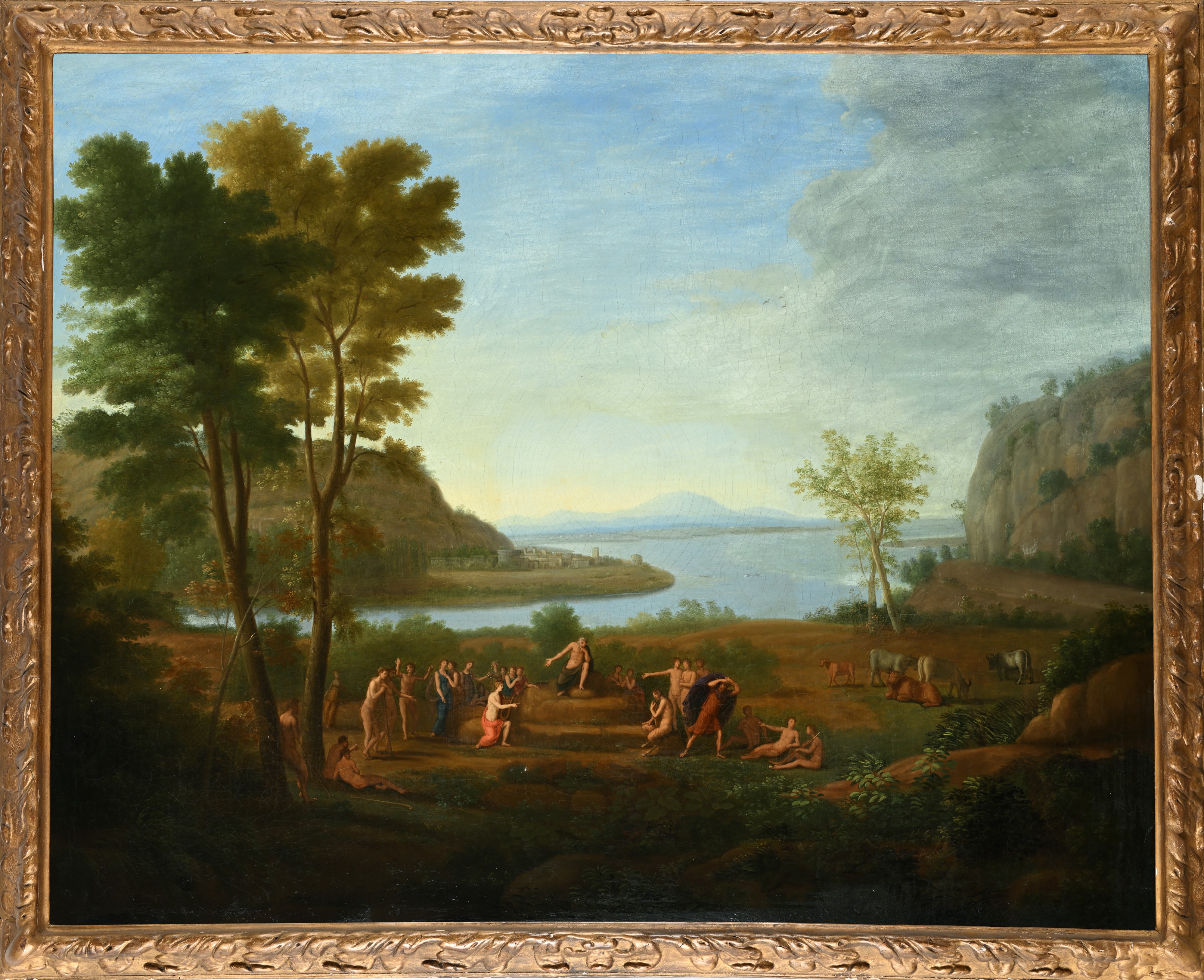 Scuola Romana del XVIII Secolo - Coppia di paesaggi mitologici: Ulisse e Nausica; Apollo e Marsia...