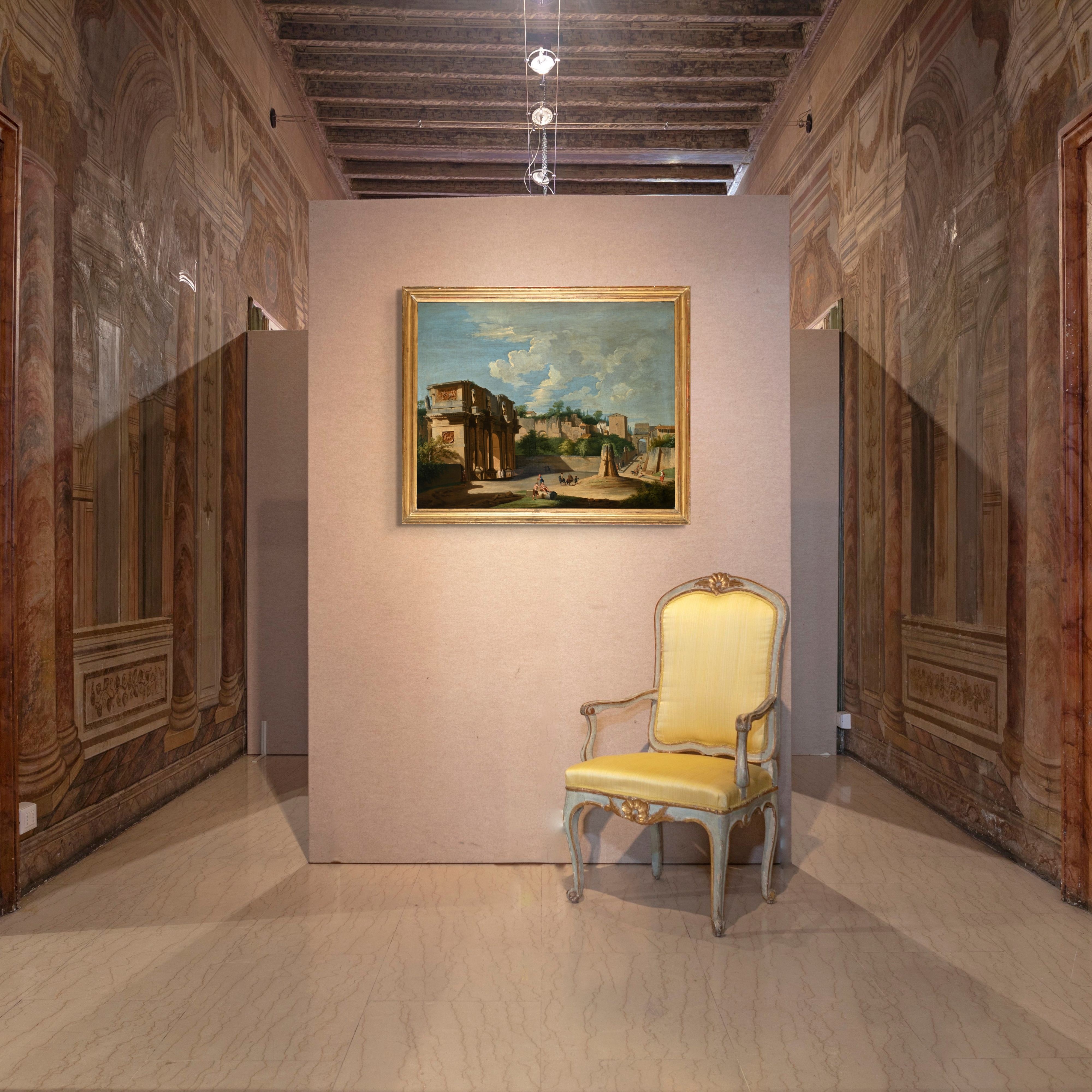 Scuola Romana del XVIII Secolo - Veduta di Roma con l’Arco di Costantino, la Meta Sudans e l’Arco...