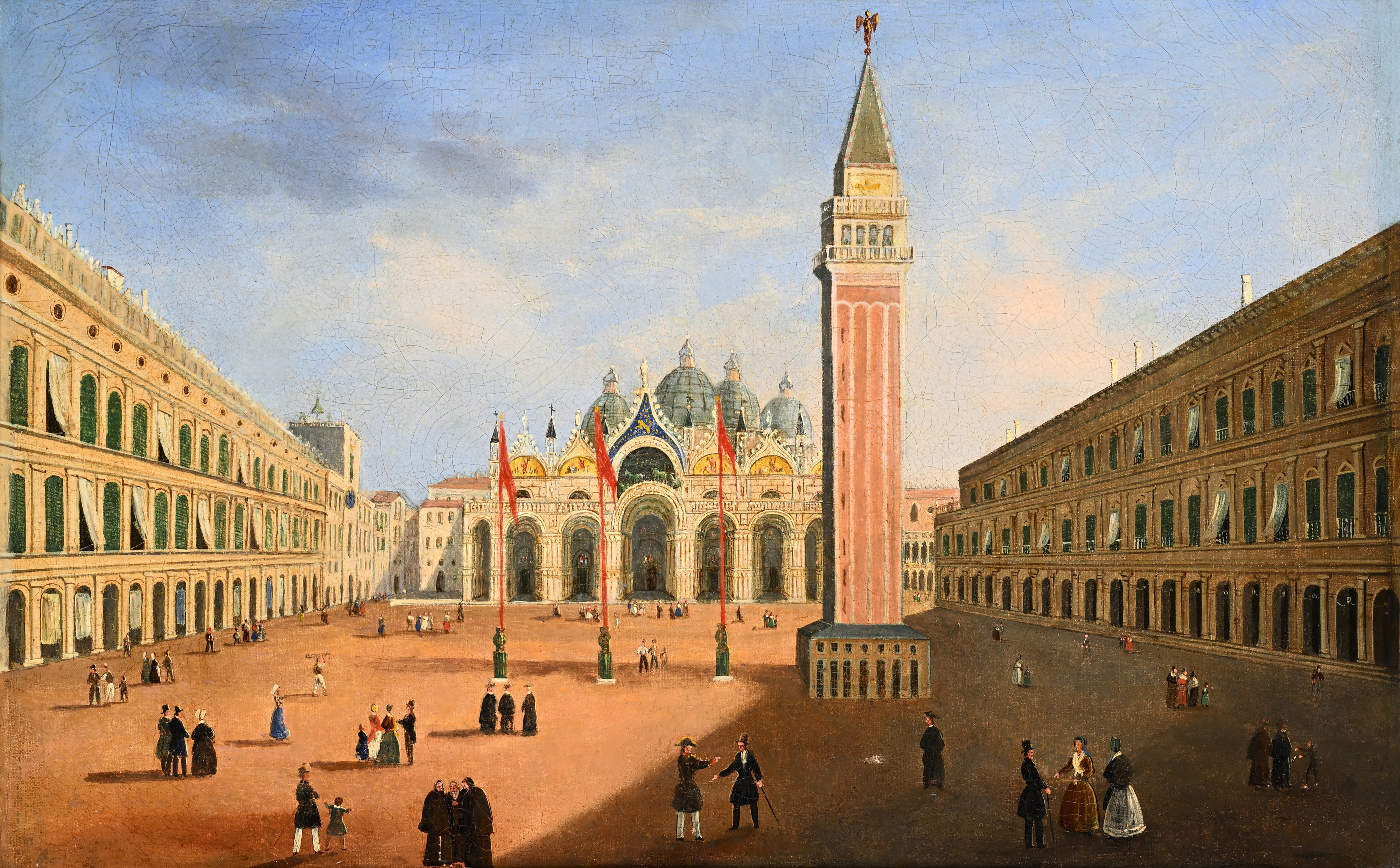 Pittore del XIX Secolo - Piazza San Marco e Il Bacino di San Marco con il Bucintoro