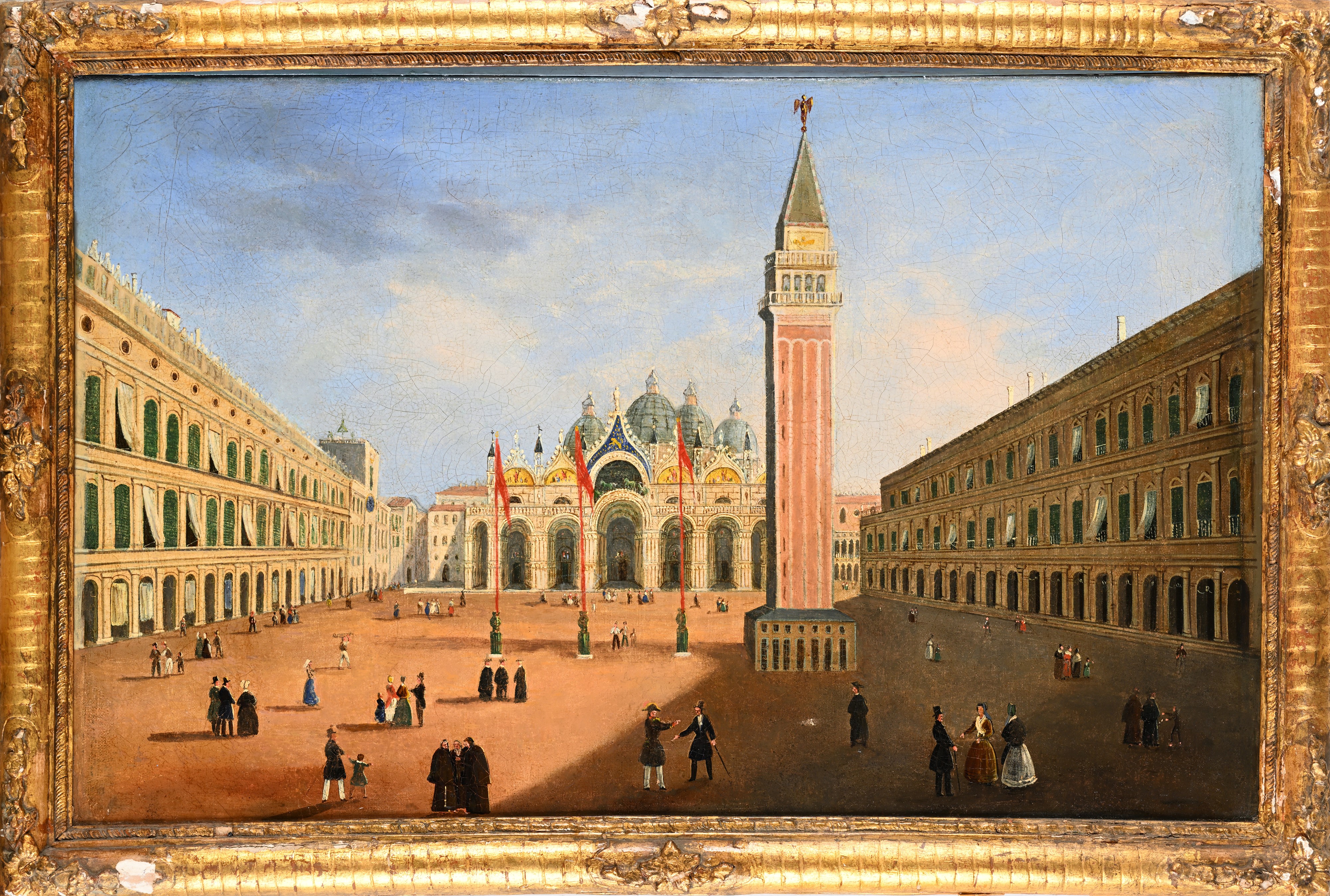 Pittore del XIX Secolo - Piazza San Marco e Il Bacino di San Marco con il Bucintoro