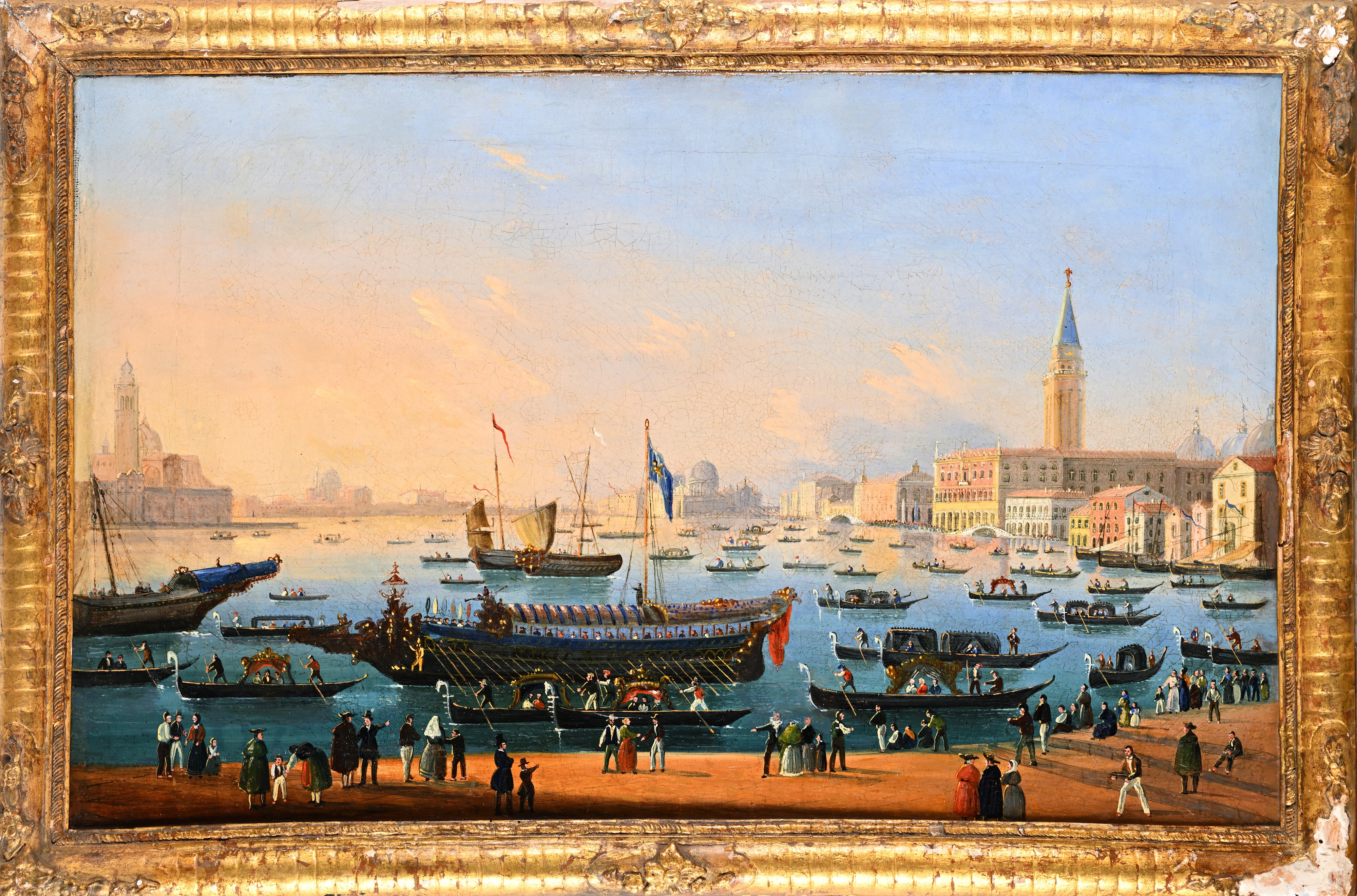 Pittore del XIX Secolo - Piazza San Marco e Il Bacino di San Marco con il Bucintoro
