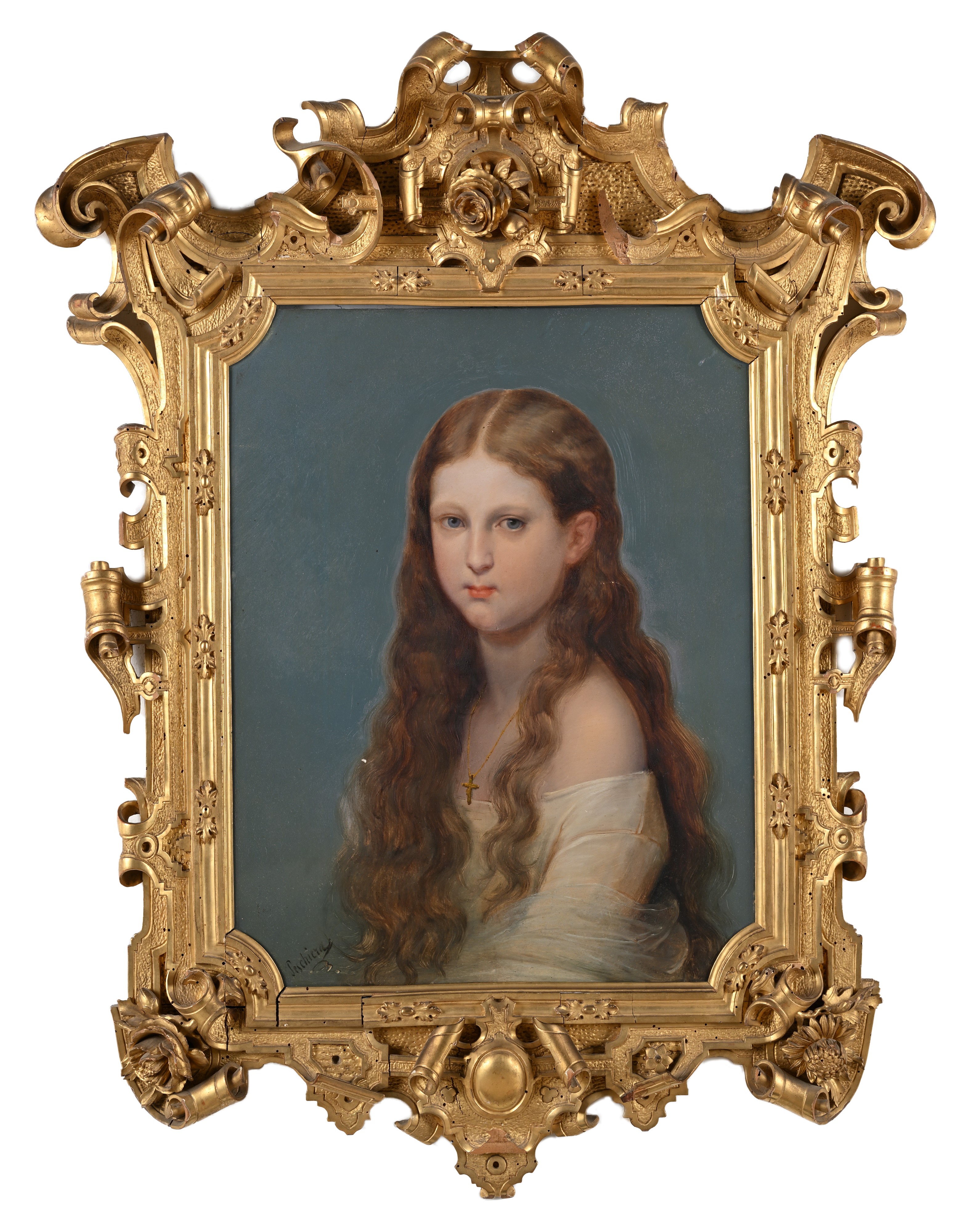 Federico Peschiera - Ritratto di giovinetta con i capelli sciolti, olio su tavola