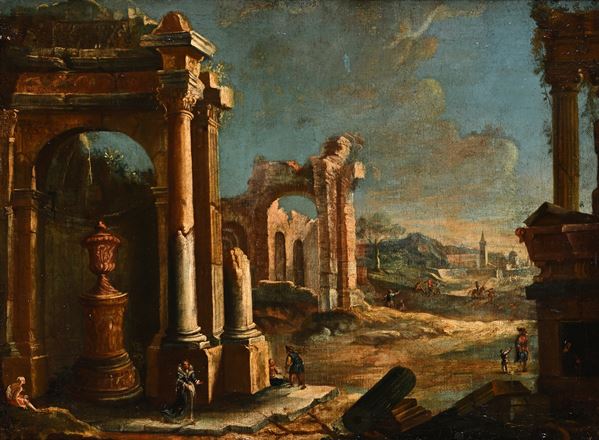 Capriccio architettonico con figure e rovine classiche