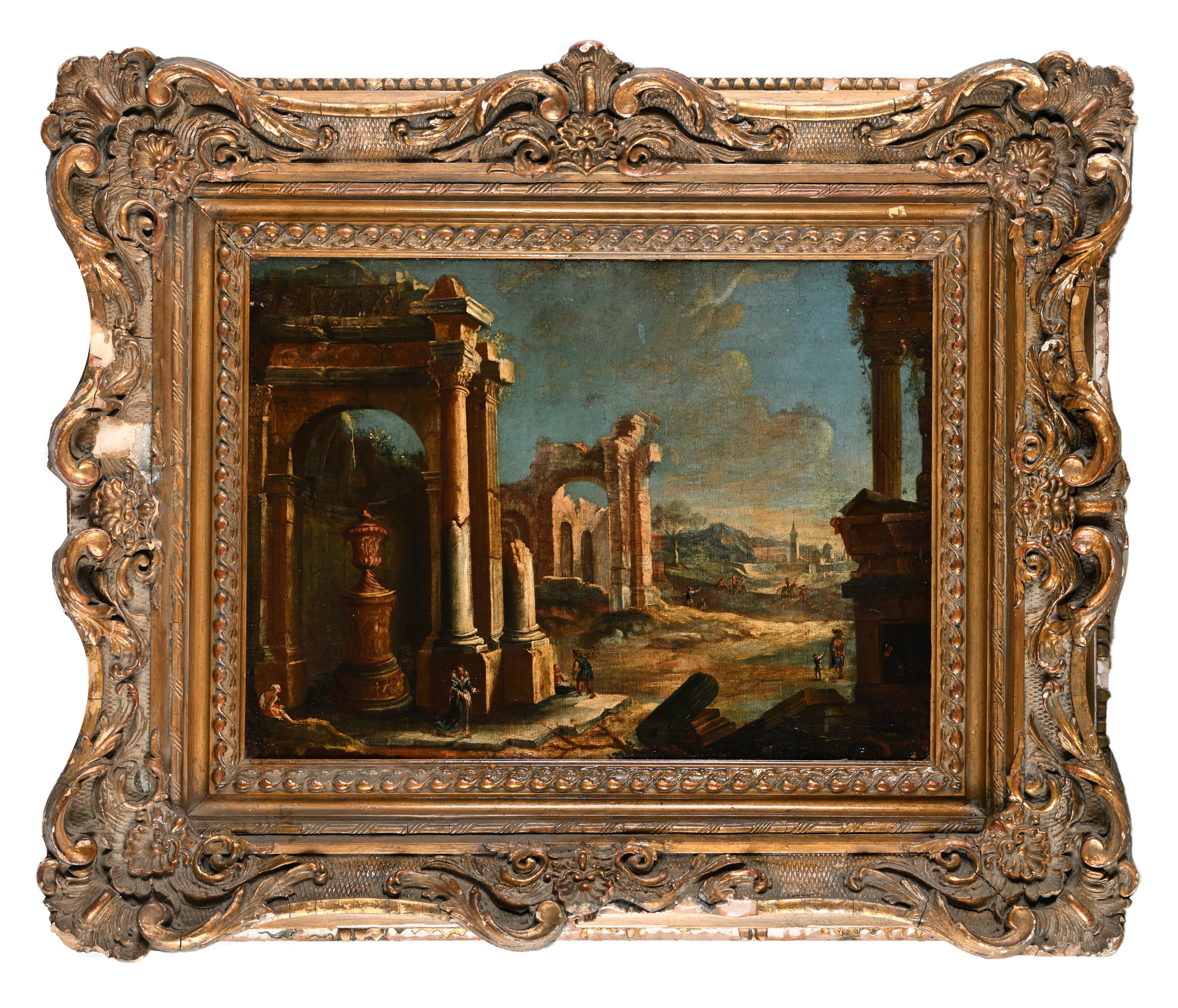 Pittore del XVIII Secolo - Capriccio architettonico con figure e rovine classiche, olio su tela