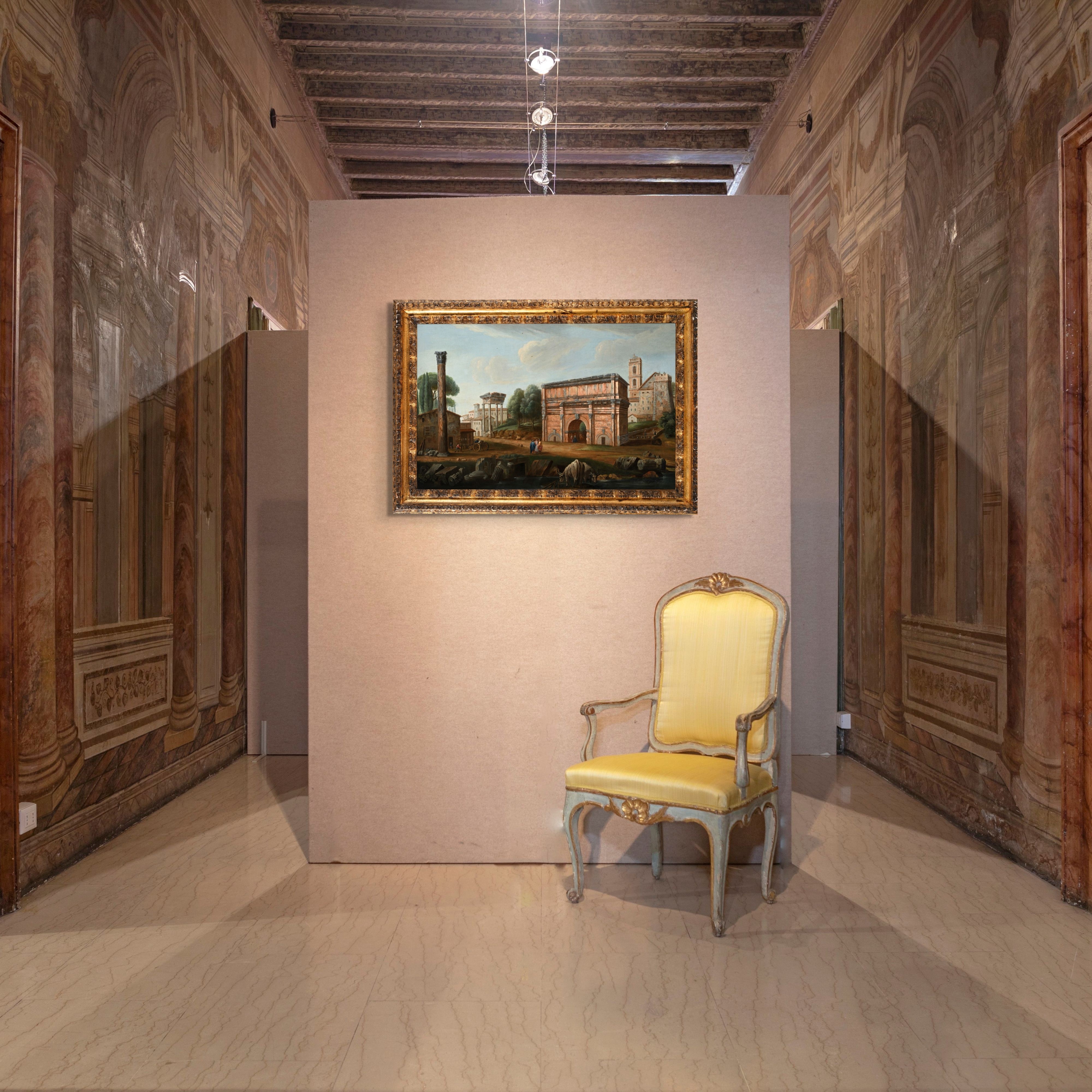Pittore della Fine del XVIII Secolo - Veduta del Foro Romano con la colonna di Foca e l’arco di T...