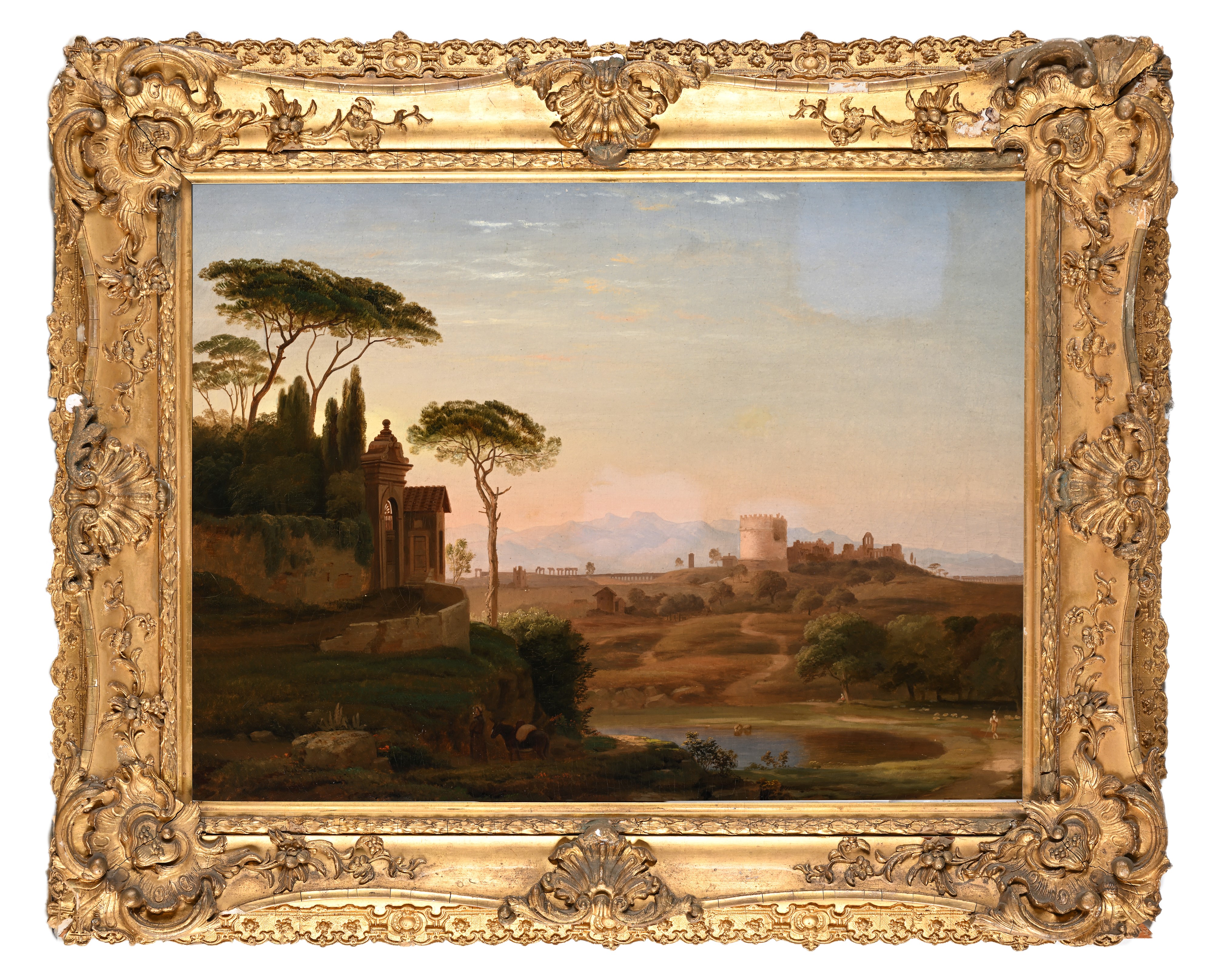 Veduta della campagna romana con il mausoleo di Cecilia Metella in lontananza