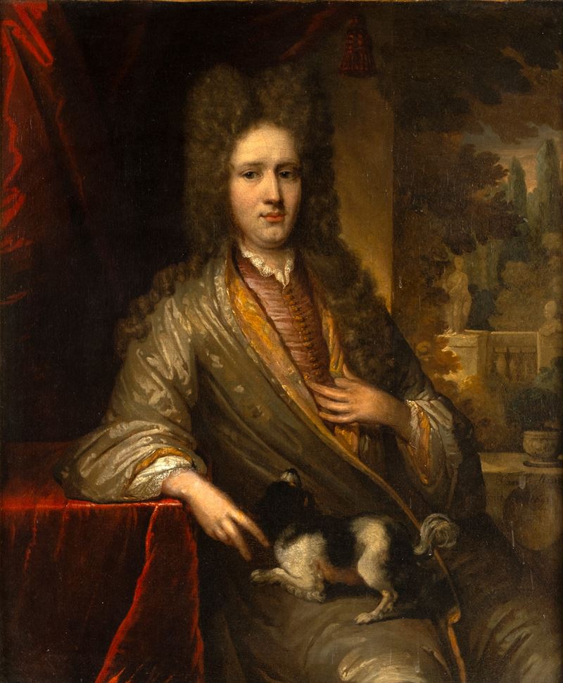 Jacopo Amigoni - Ritratto di nobiluomo con cagnolino, olio su tela