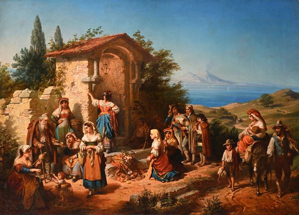Sosta di contadini presso un’edicola sacra in Campania