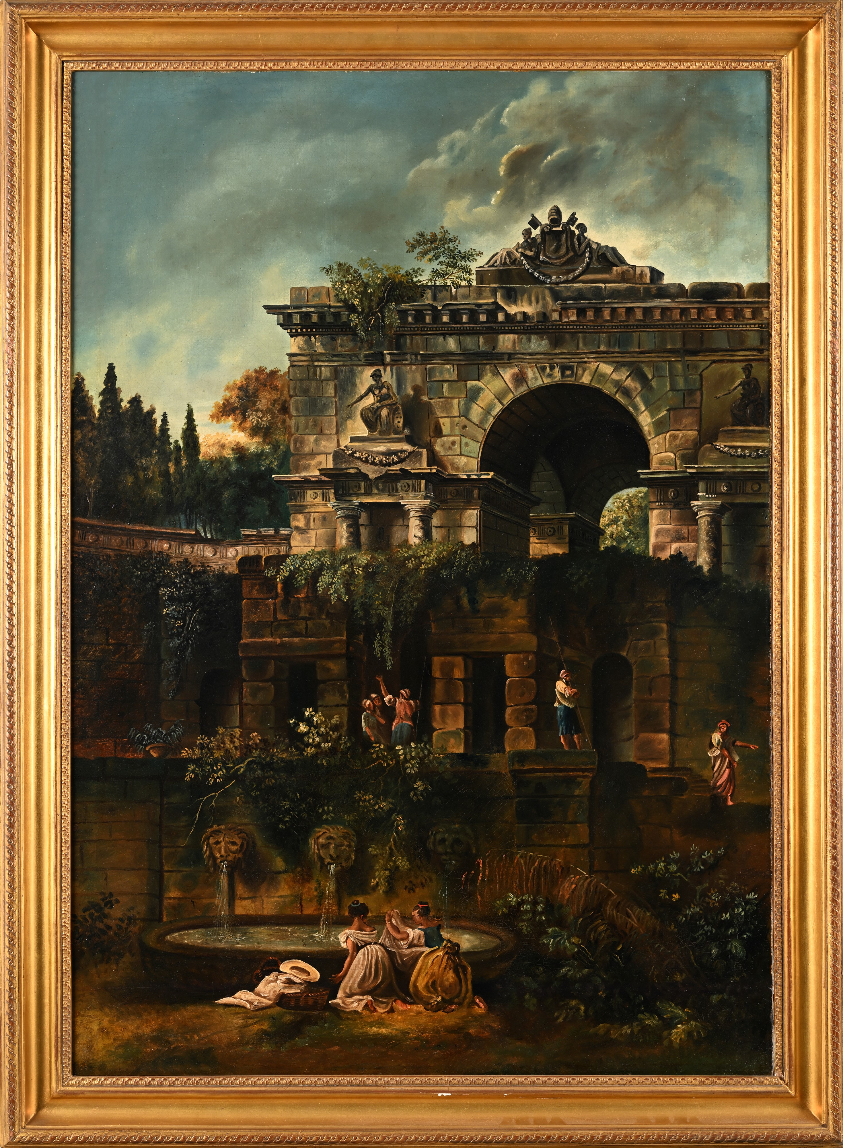 Scuola Romana del XIX Secolo - Coppia di paesaggi con rovine classiche (olio su tela)