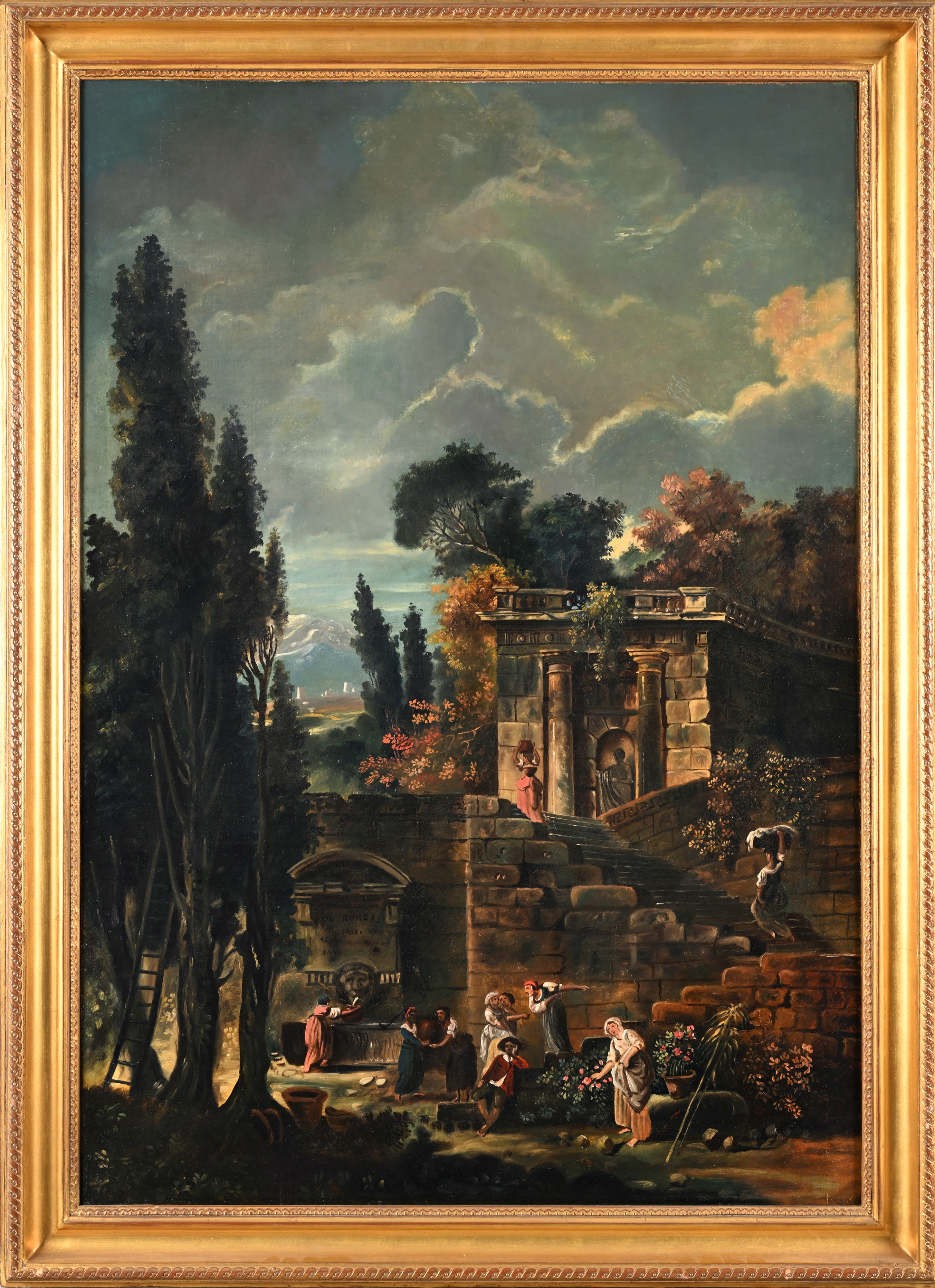 Scuola Romana del XIX Secolo - Coppia di paesaggi con rovine classiche (olio su tela)