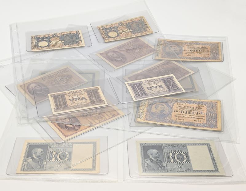 Regno d’Italia, Banconote: Umberto I (10 lire) e Vittorio Emanuele III (1 lira, 2 lire, 5 lire, 1...