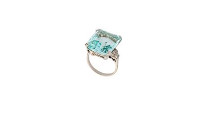 Anello Platino con Grande Acquamarina Brillanti 32/32