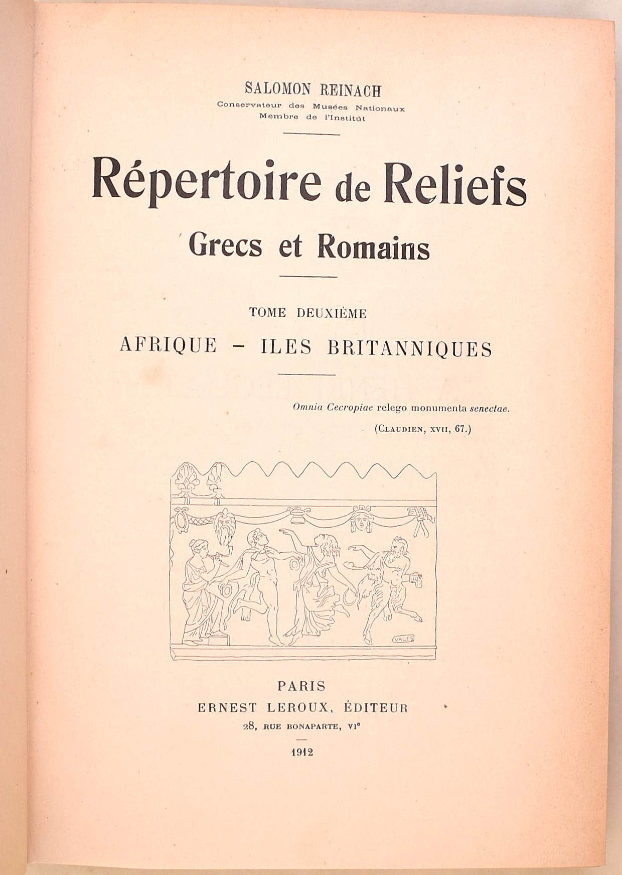 Reinach, Salomon: Répertoire de Reliefs Grecs et Romains, 1909-1912