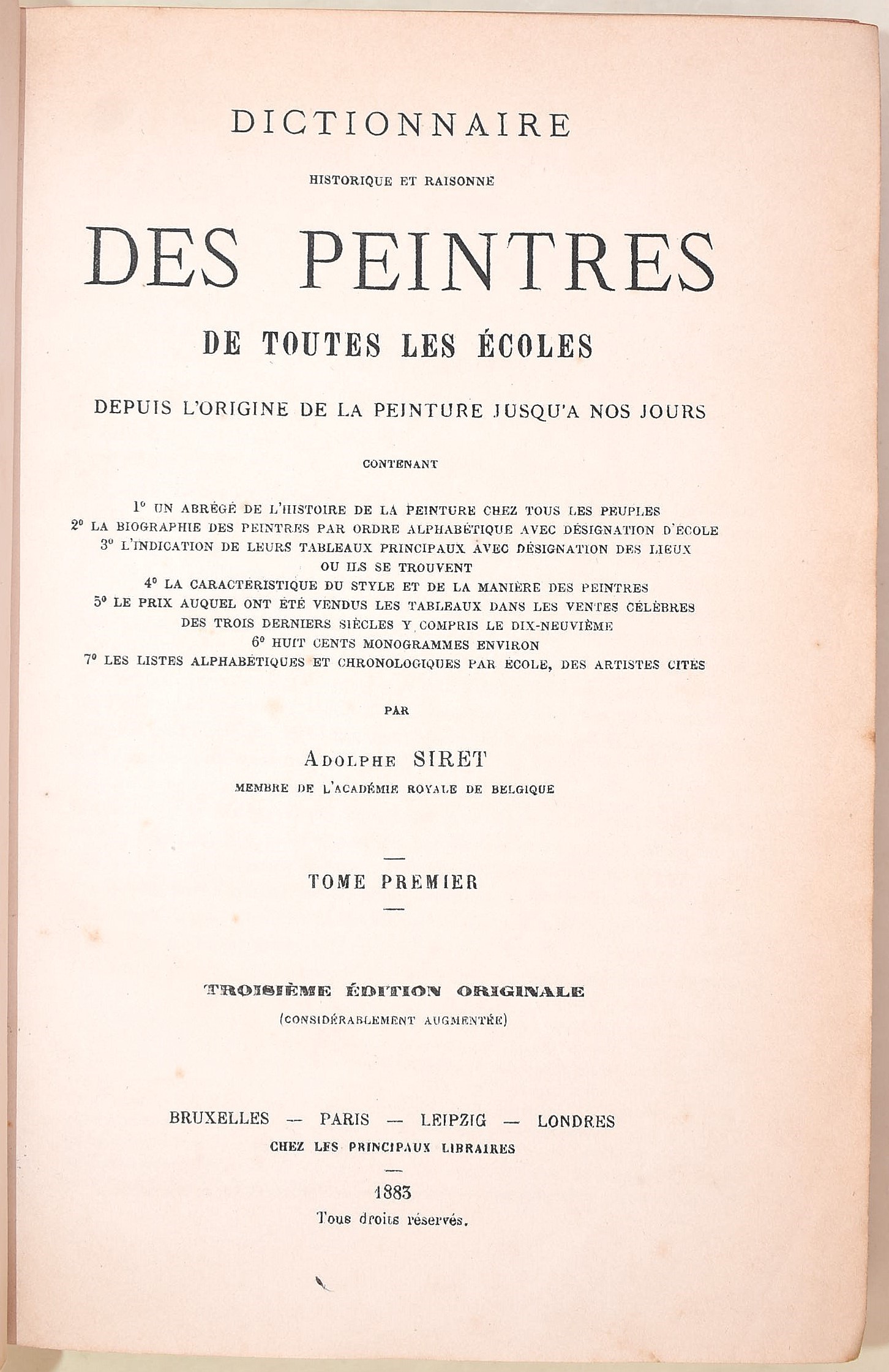 Siret, Adolphe: Dictionnaire historique et raisonne des peintres de toutes les ecoles depuis l'or...