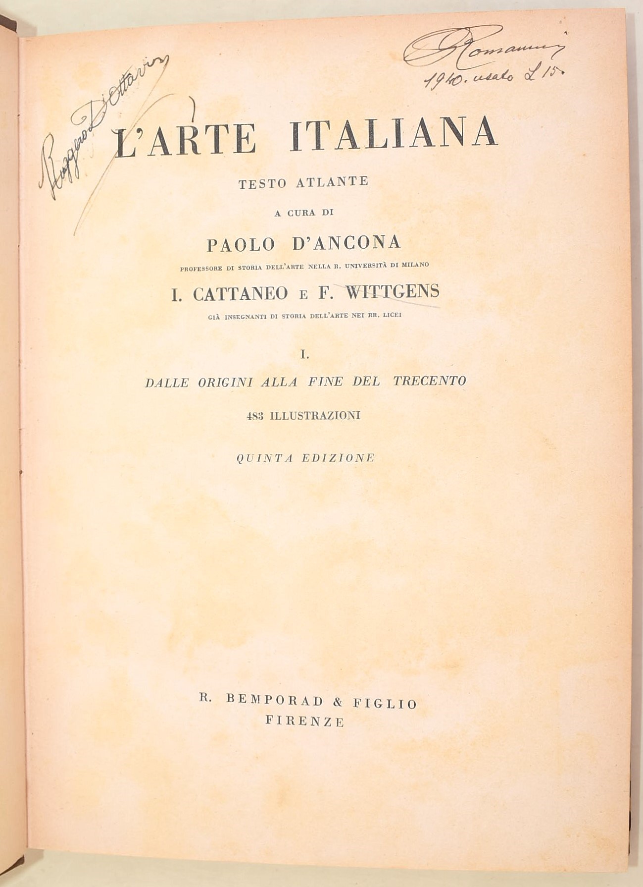 L’arte italiana. Testo atlante a cura di Paolo D’Ancona, 1934