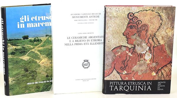 Michetti, Laura Maria: le ceramiche argentate e a rilievo in Etruria nella Prima Età Ellenistica, 2003 / Gli Etruschi in Maremma. Popolamento e attività produttive, 1981 / Moretti, Mario: Pittura Etrusca in Tarquinia, 1974