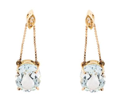 Orecchini Oro Giallo con Acquamarine e Brill Huit Huit Pendenti