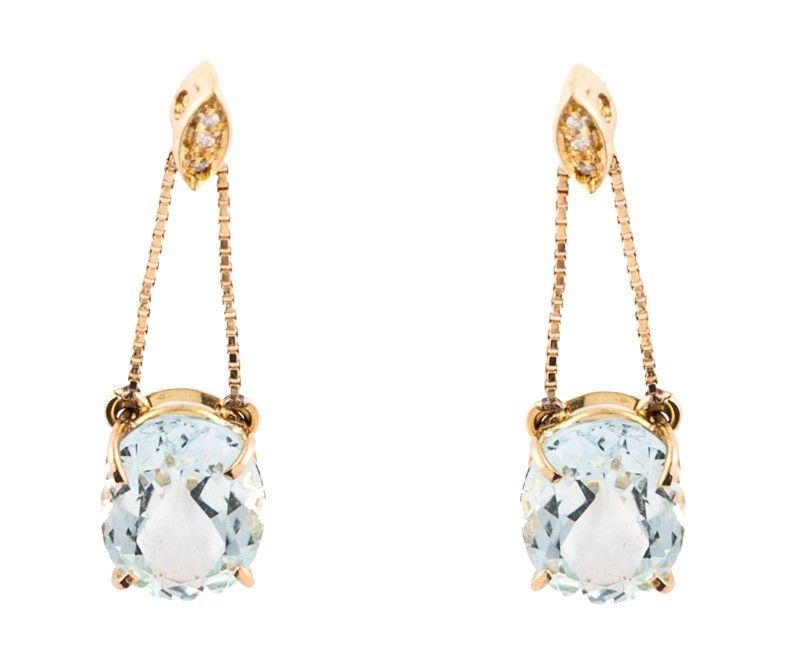 Orecchini Oro Giallo con Acquamarine e Brill Huit Huit Pendenti