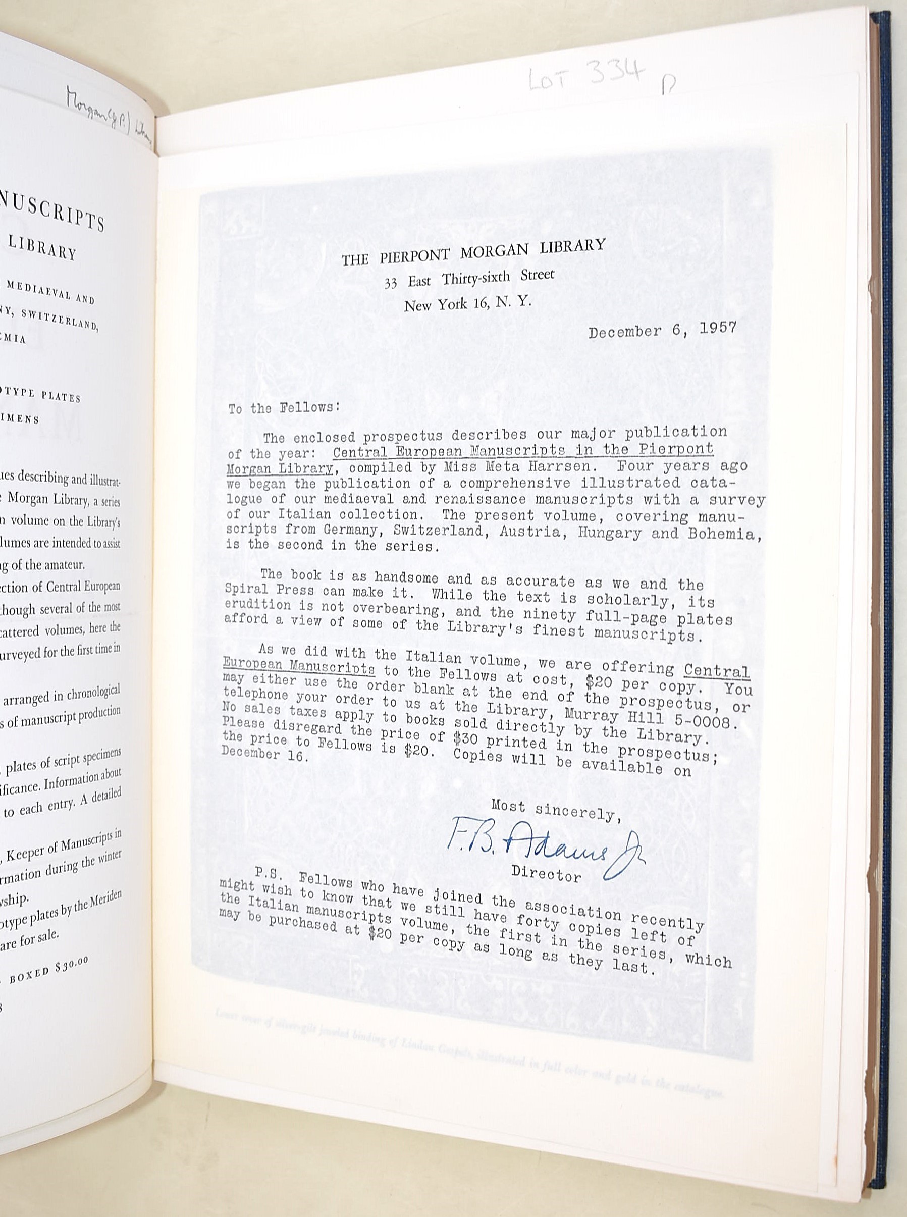 Harrison, Meta: Central European Manuscripts in the Pierpont Morgan Library, 1958, in-4°