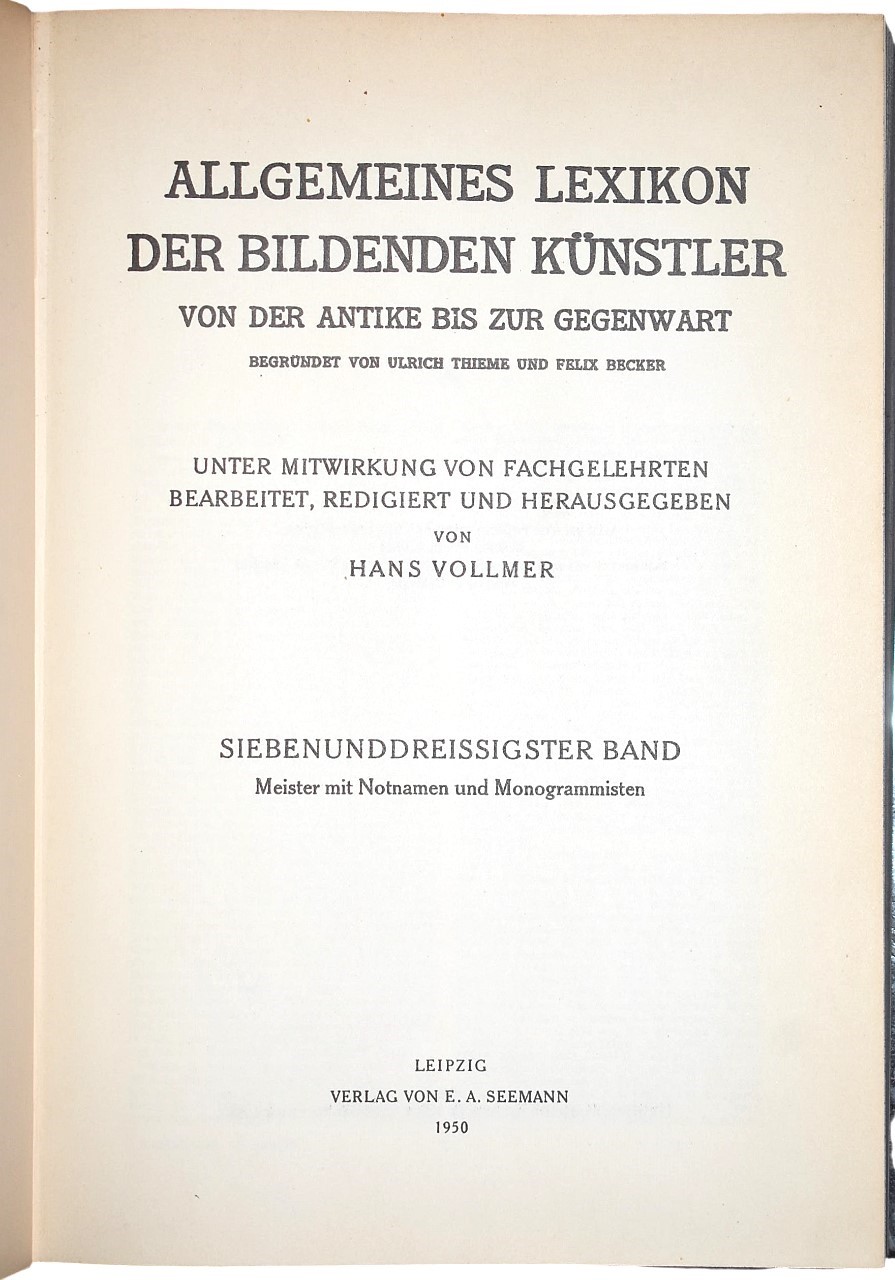 Vollmer, Hans: Allgemeines Lexikon der bildenden Künstler, 1907-1950