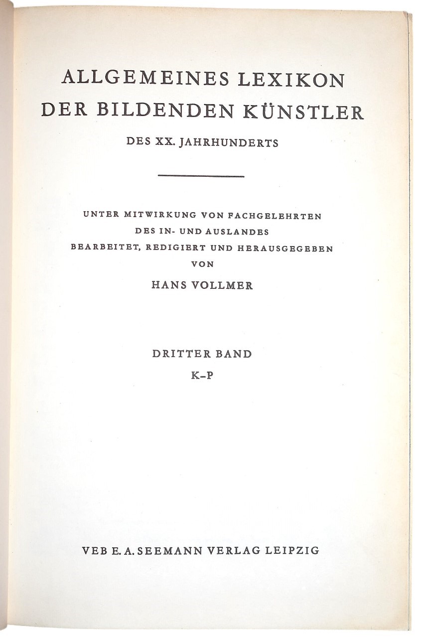 Vollmer, Hans: Allgemeines Lexikon der bildenden Künstler, 1907-1950