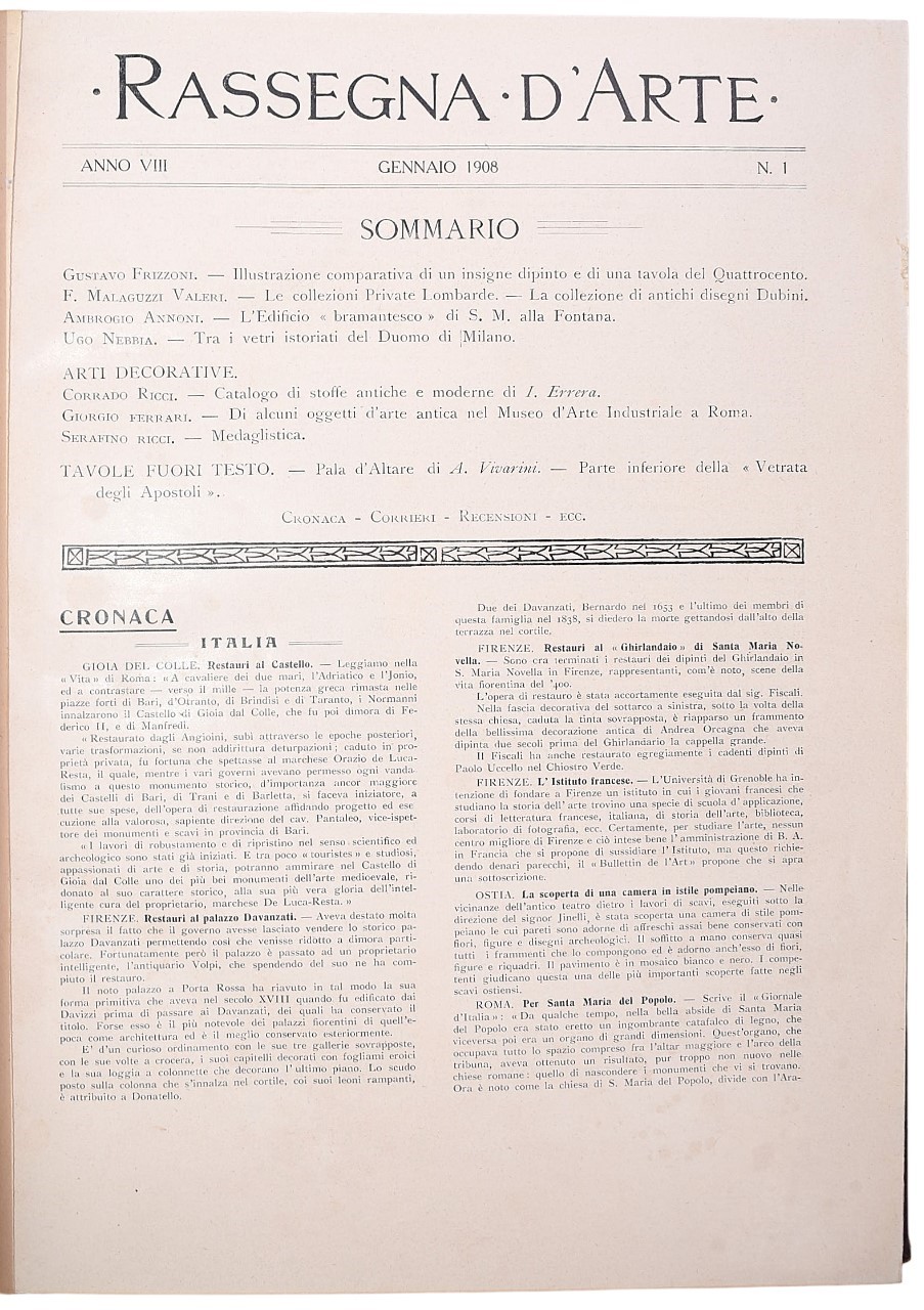 Rassegna d'arte diretta da Corrado Ricci, 1908-1921