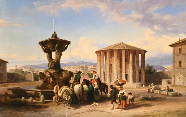 Roma, Veduta della Fontana dei Tritoni e del Tempio di Ercole vincitore