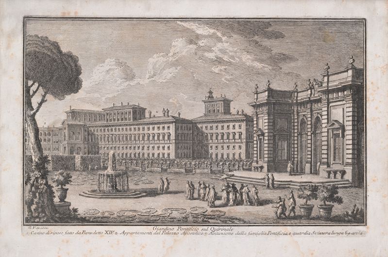 Giuseppe Vasi - Giardino Pontificio sul Quirinale, incisione