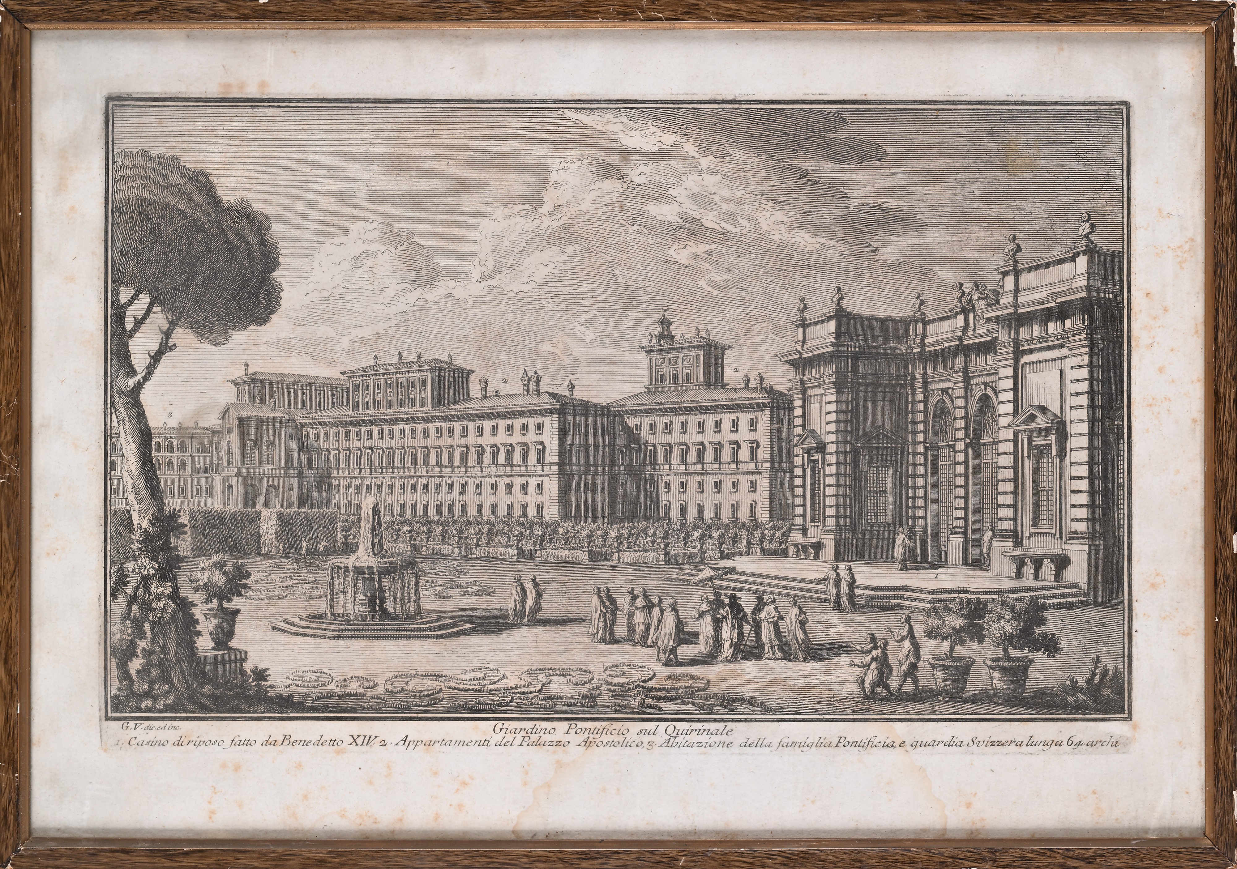 Giuseppe Vasi - Giardino Pontificio sul Quirinale, incisione