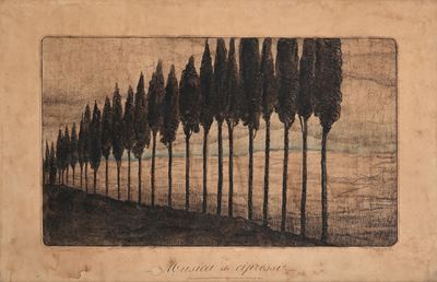 N. Vaccarella, Musica di Cipressi, olio su tela, Firenze 1932