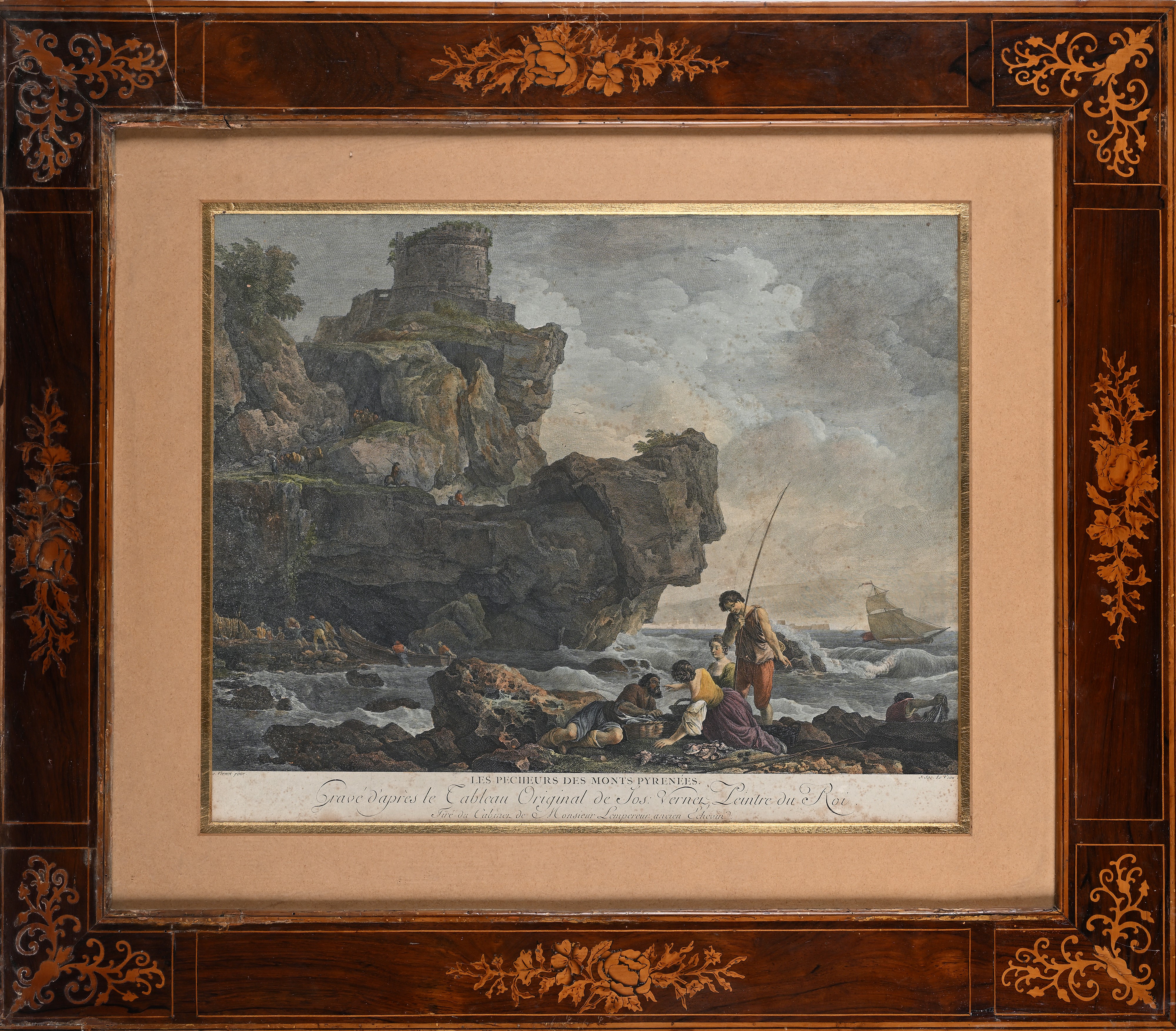 Jean-Jacques Leveau, Coppia di litografie a colori ispirate a opere di Claude Joseph Vernet, 64x7...