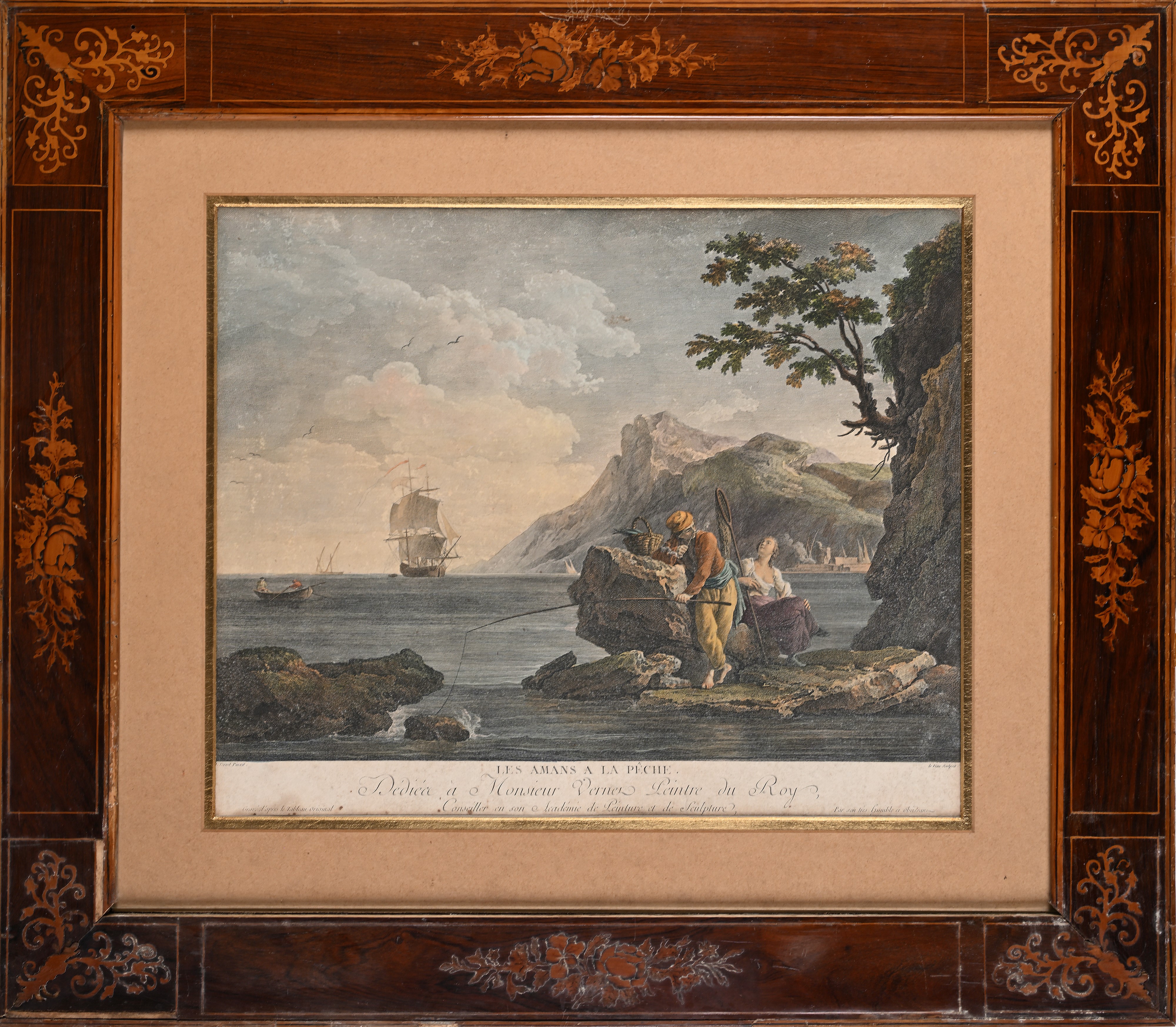 Jean-Jacques Leveau, Coppia di litografie a colori ispirate a opere di Claude Joseph Vernet, 64x7...