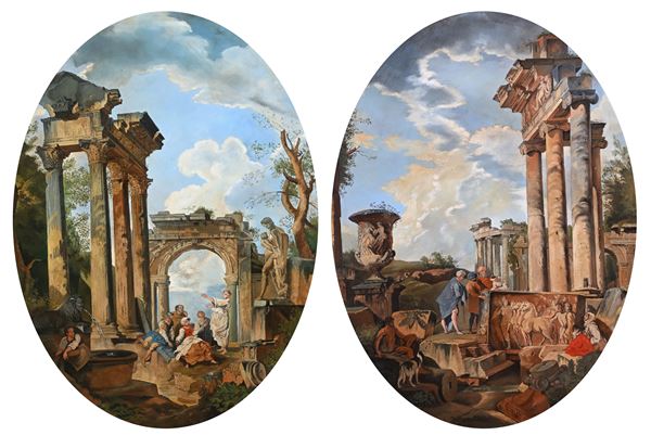 Coppia di Cappricci architettonici ovali