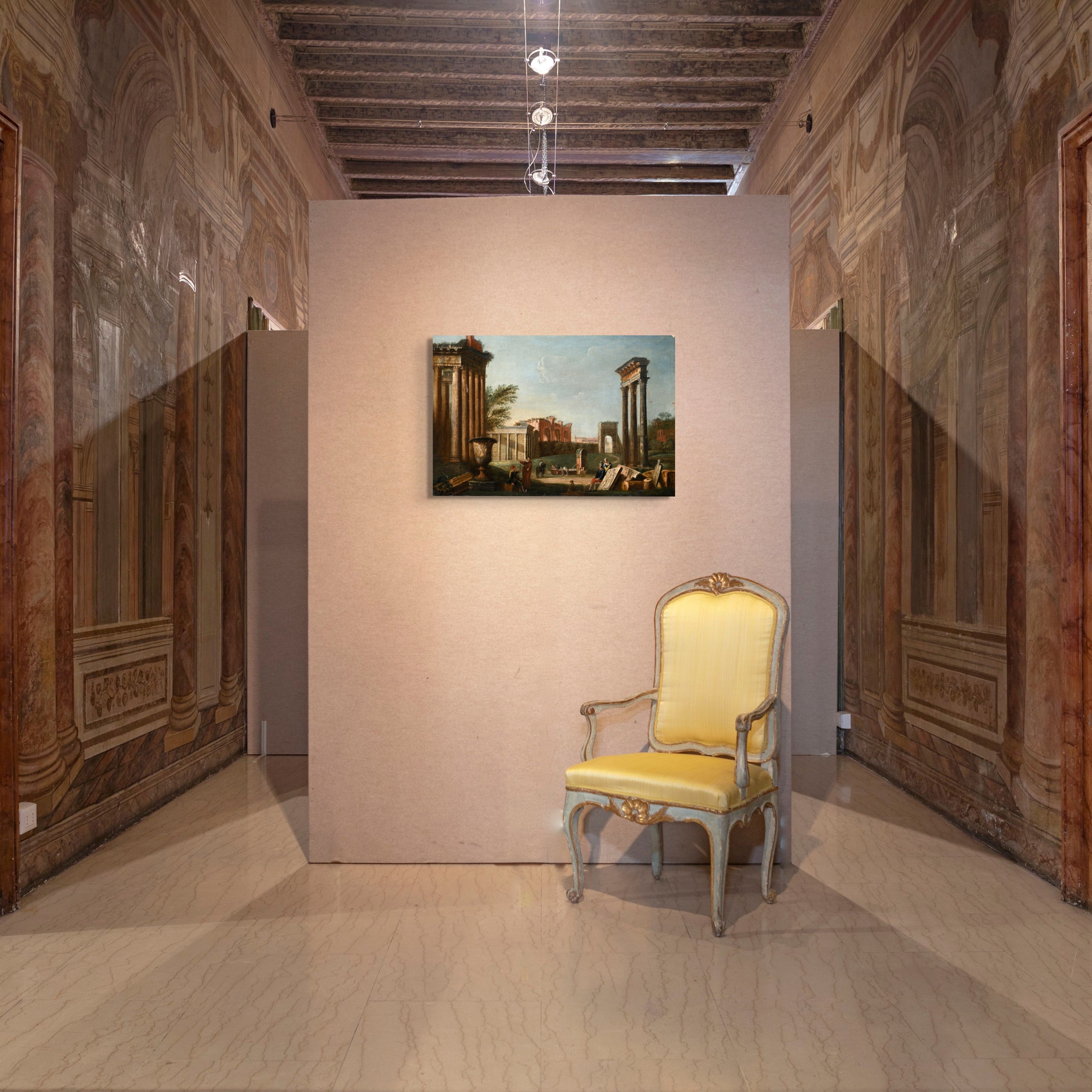 Pittore della Fine del XVIII Secolo - Cappriccio architettonico con figure, olio su tela