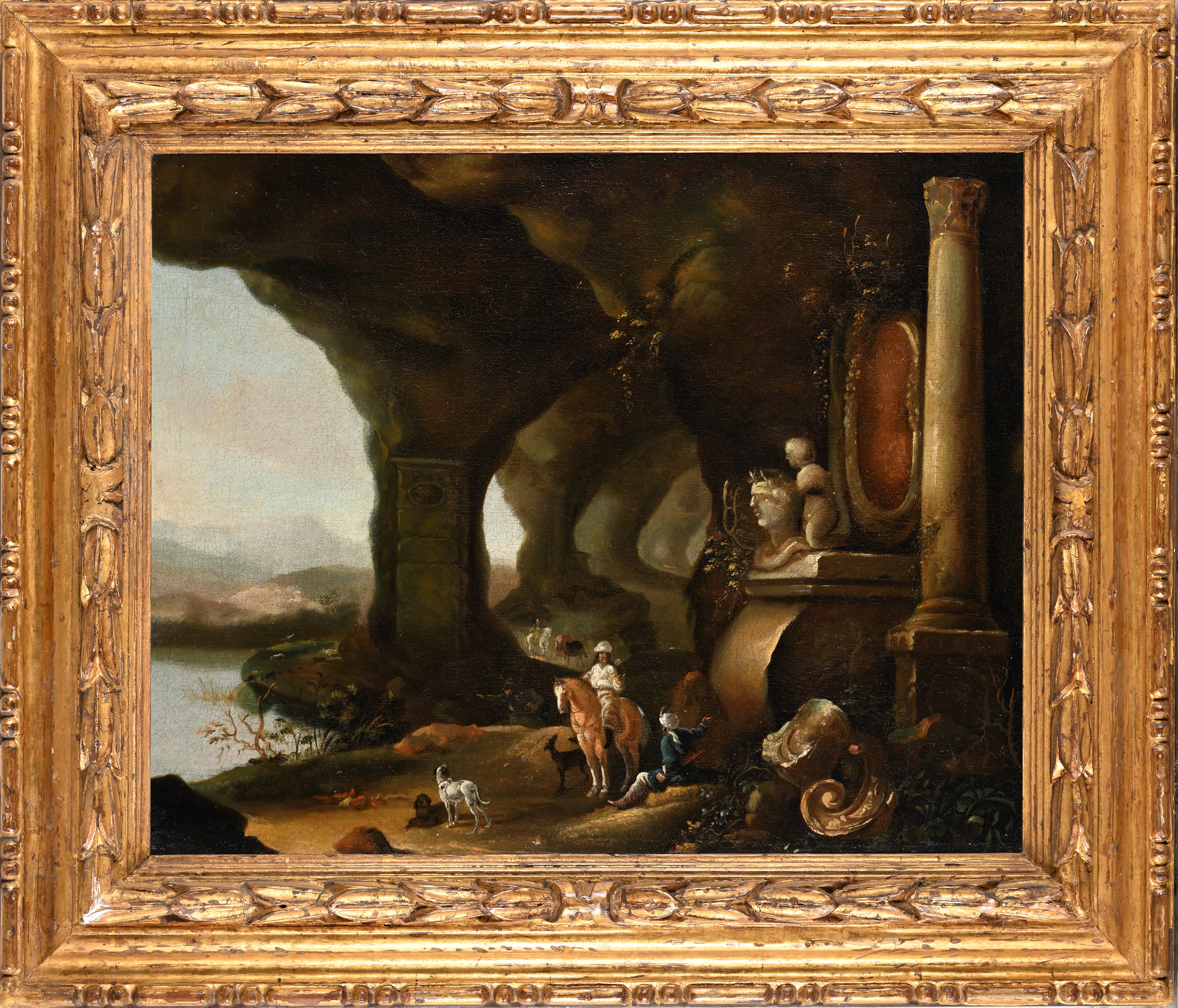 Grotta con rovine e cavaliere