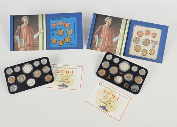 Lotto Repubblica Italiana: due serie complete Proof 2001 e due serie euro 2002  - Asta Asta a Tempo - Numismatica - Casa d'Aste Arcadia