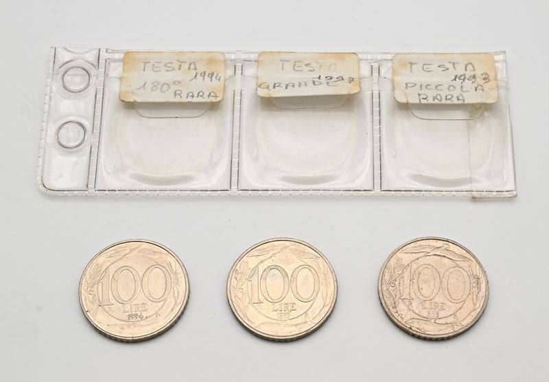 Repubblica Italiana, 100 lire—serie di varianti (3 esemplari)