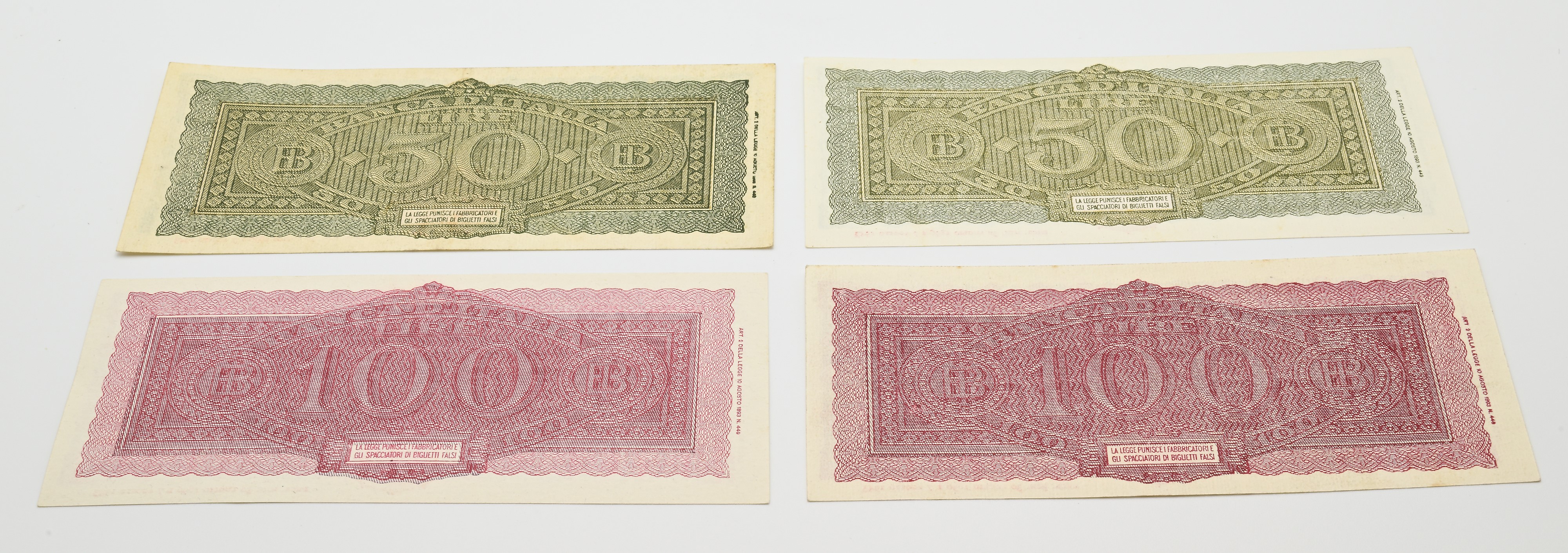 Banconote della Luogotenenza, set di 4 banconote da 50 e 100 Lire