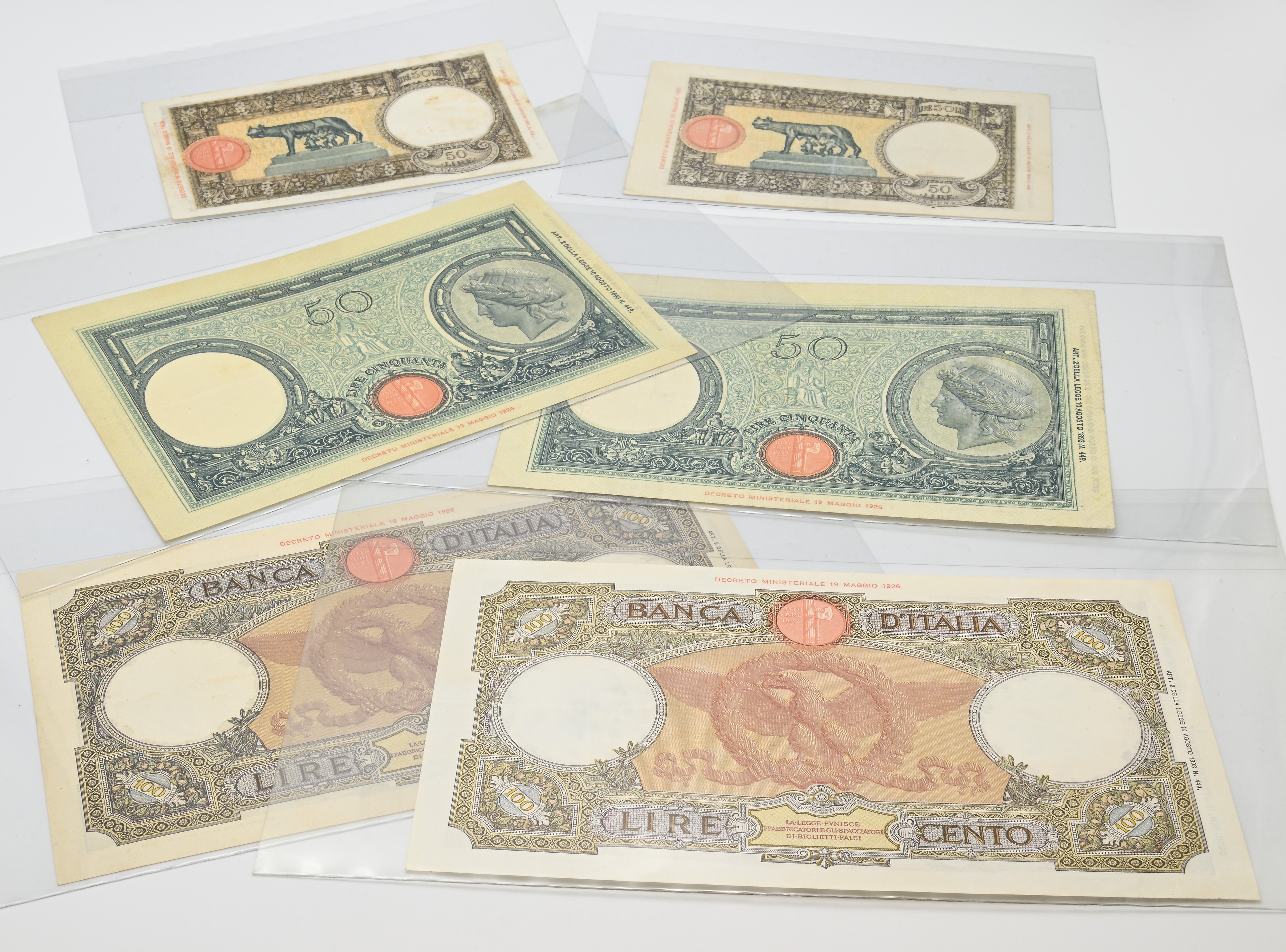 Banconote del Regno d’Italia (Vittorio Emanuele III), 2+2 da 50 Lire e 2 da 100 Lire