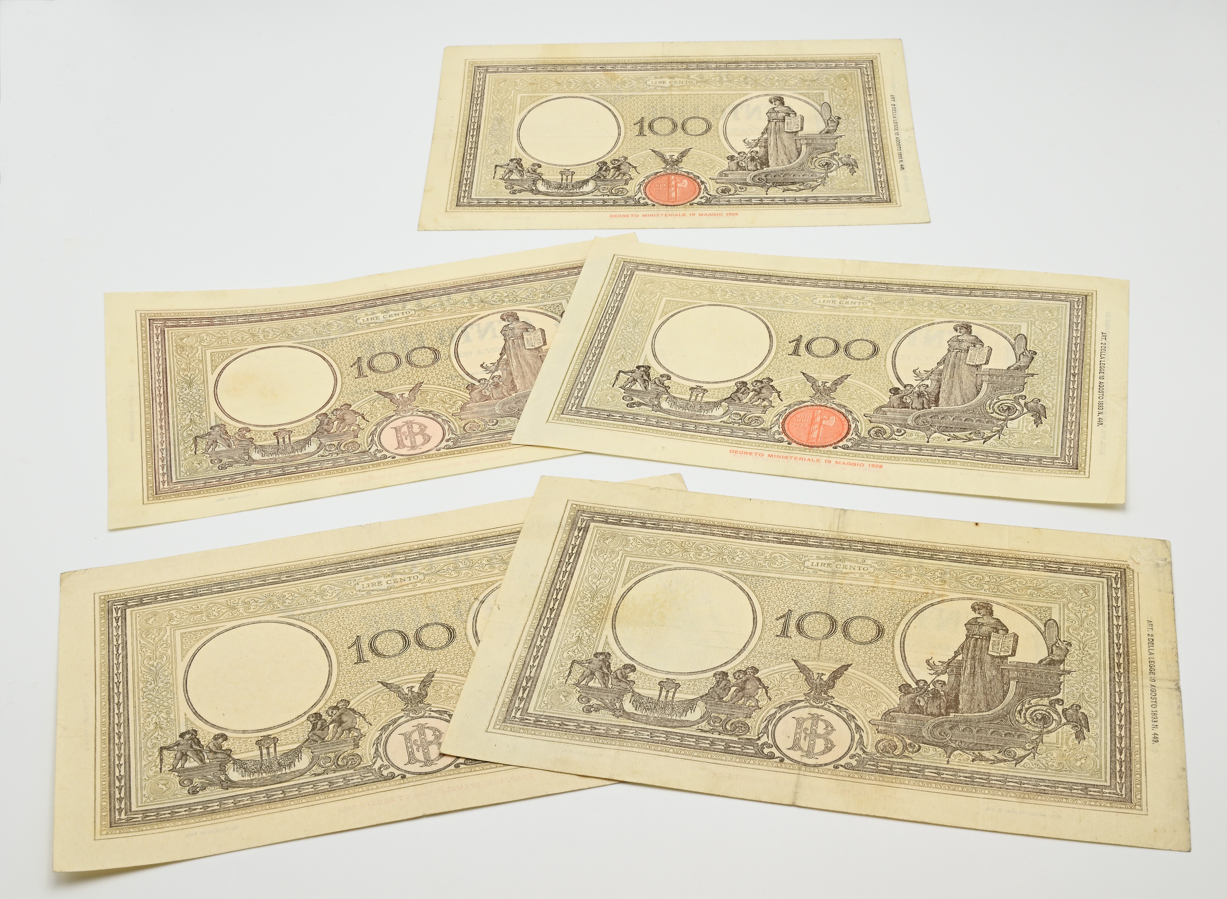 Banconote, Regno d’Italia e Repubblica Sociale (Vittorio Emanuele III, R.S.I., Luogotenenza), 5 p...
