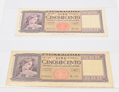 Repubblica Italiana, n. 2 banconote da 500 lire
