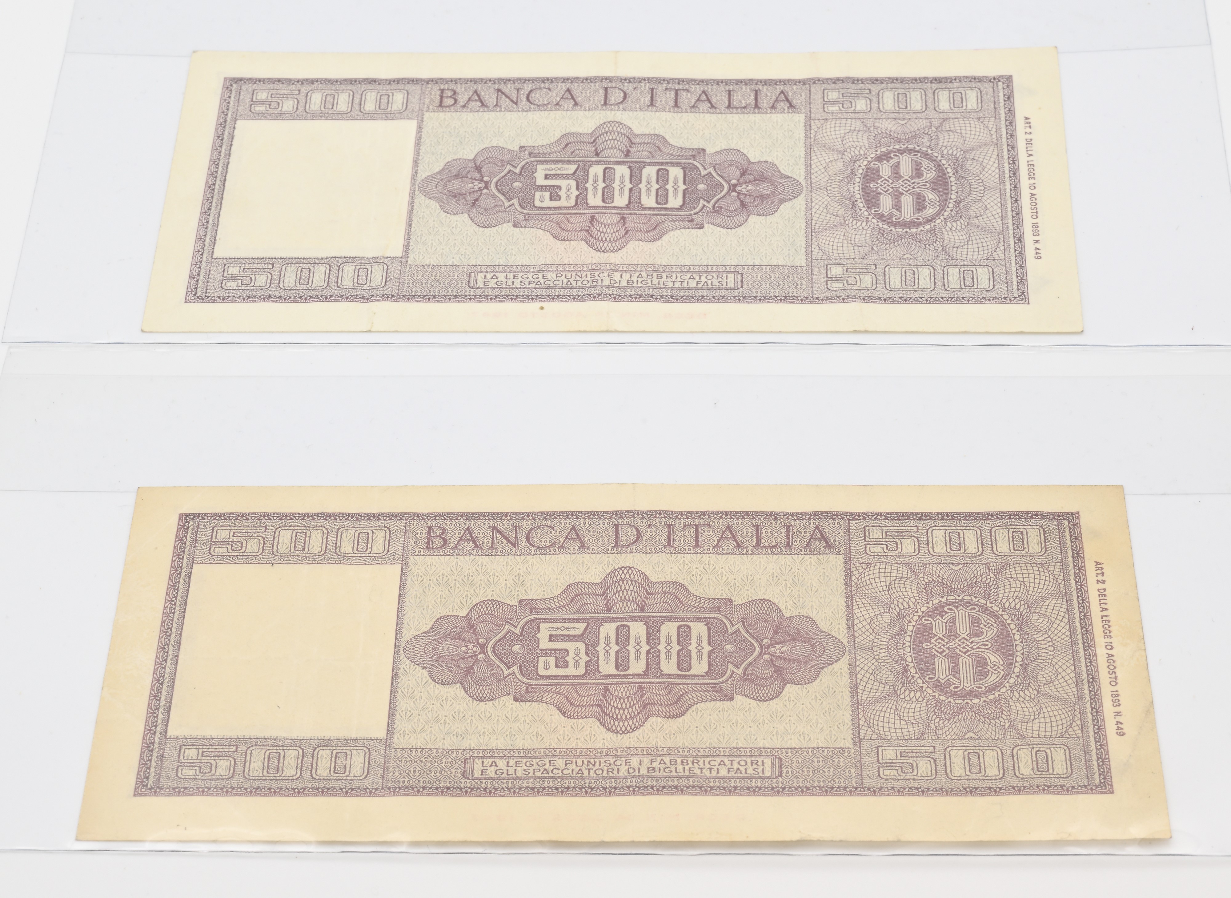 Repubblica Italiana, n. 2 banconote da 500 lire