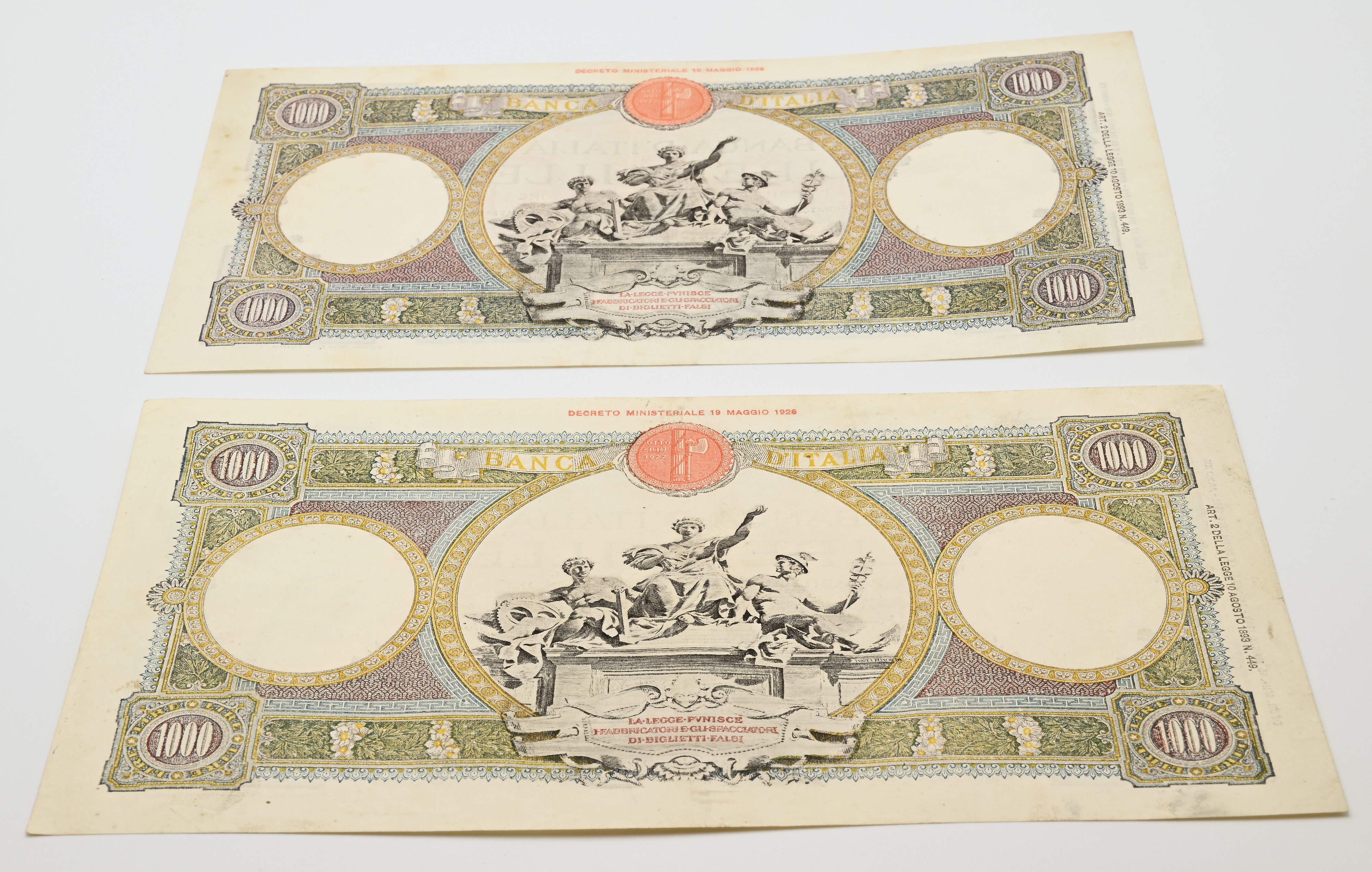 Vittorio Emanuele III, Regno d’Italia: 2 banconote da 1000 lire