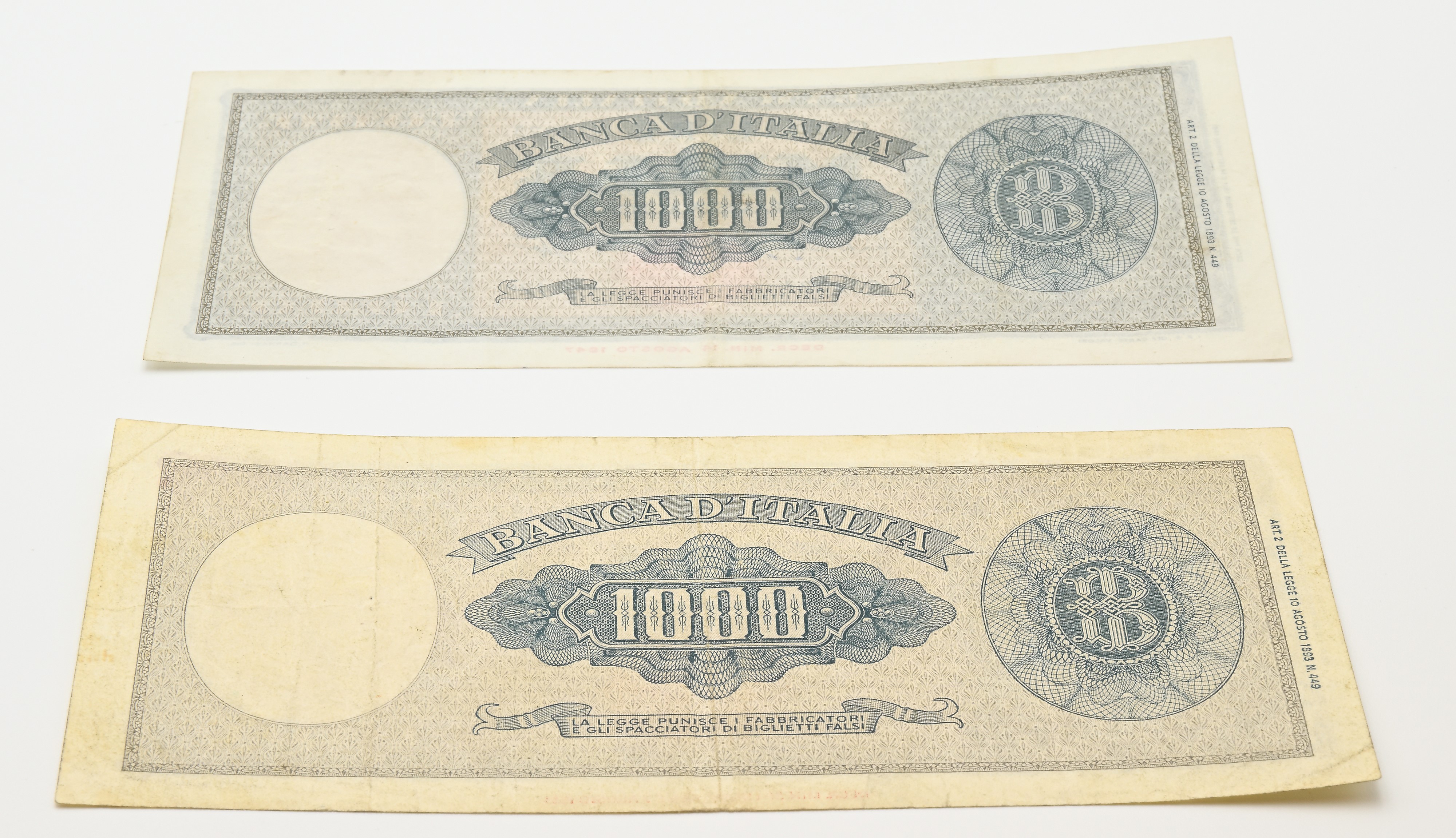 Repubblica Italiana, Due banconote da 1000 Lire