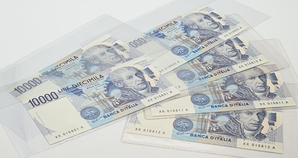 Repubblica Italiana: 6 Banconote da 10.000 Lire Volta Serie speciale X