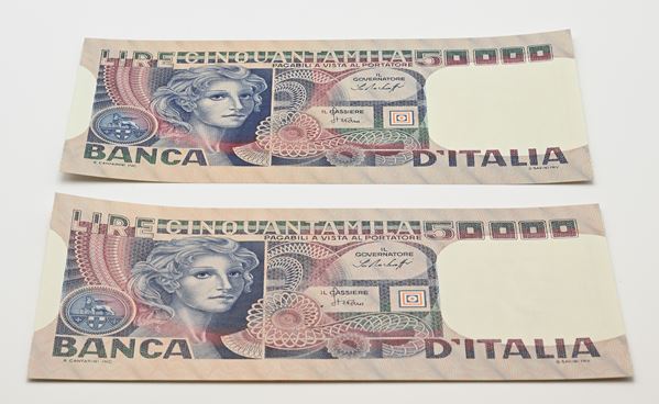 Repubblica Italiana: 2 Banconote da 50.000 Lire Volto di donna