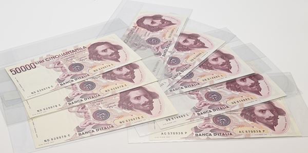 Repubblica Italiana: 8 Banconote da 50.000 Lire Bernini I° Tipo