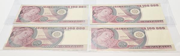 Repubblica Italiana: 4 Banconote da 100.000 Lire Botticelli