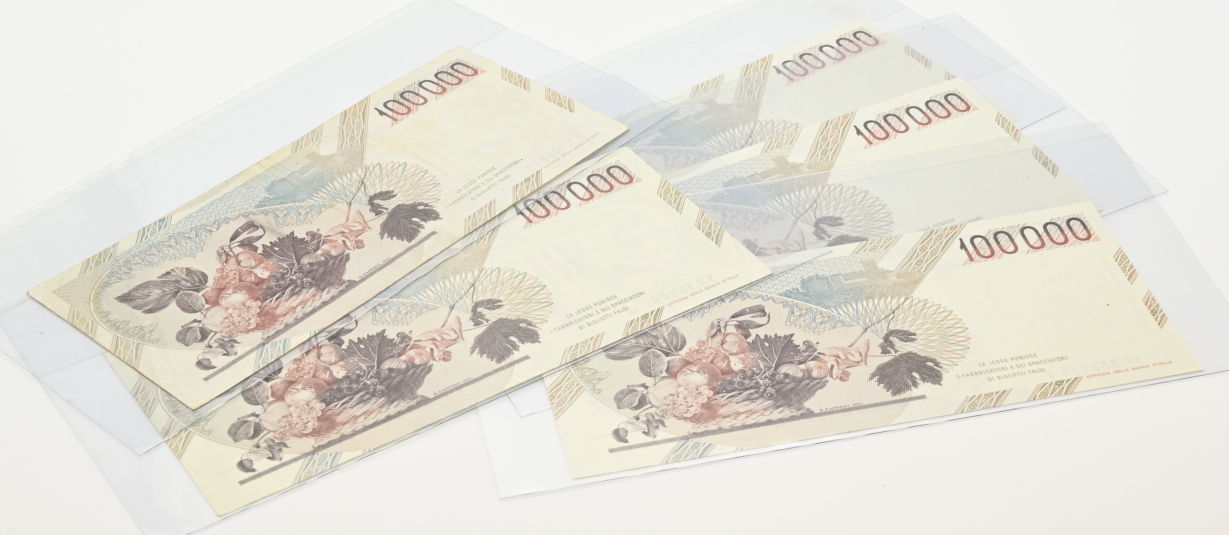 Repubblica Italiana, Cinque banconote da 100.000 Lire con Caravaggio (I° tipo)