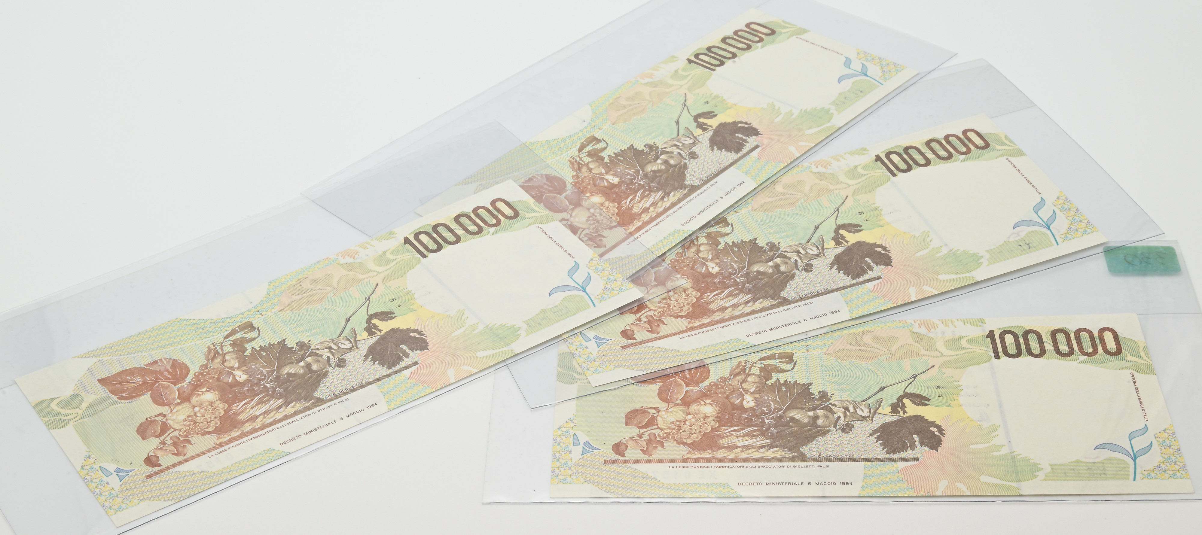 Repubblica Italiana, 4 banconote da 100.000 lire “Serie speciale X Caravaggio” (II° tipo)
